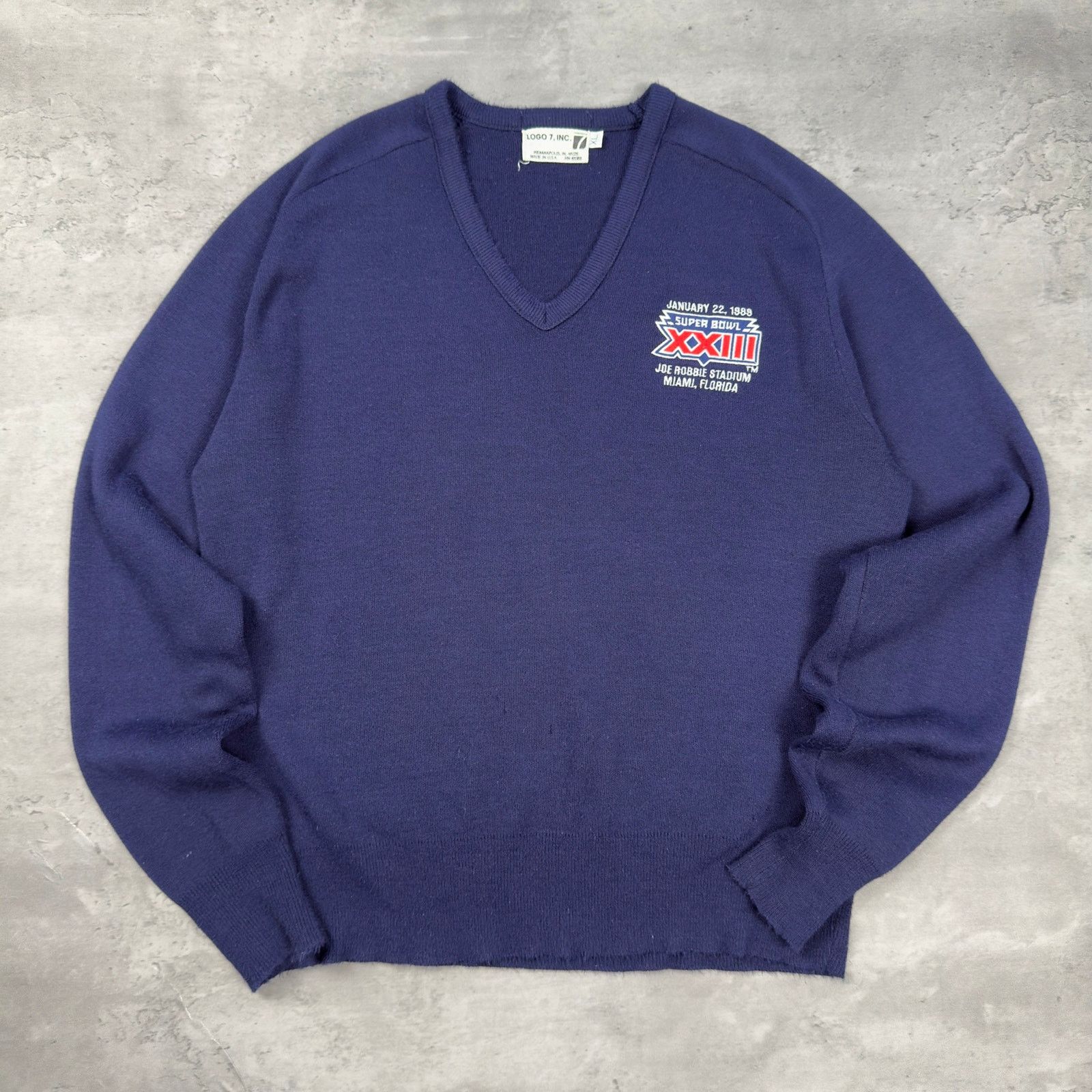 Logo 7 × NFL × Vintage Vintage Logo 7 Super Bowl XXIII 1989 V Neck Sweater Size US L / EU 52-54 / 3 - 1 Thumbnail