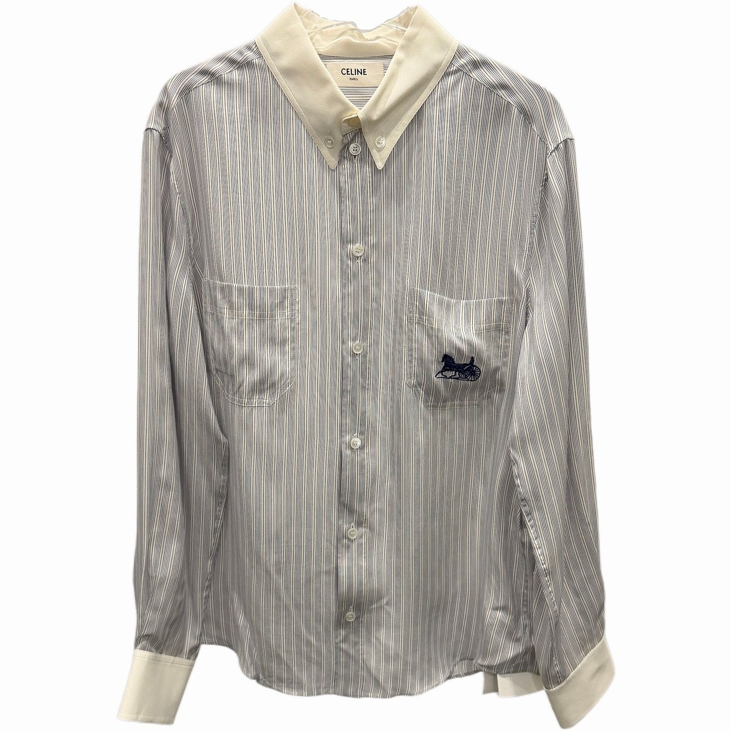 Celine Celine Embroidered Logo Stripe Shirt Size M Size US XXS / EU 40 - 1 Thumbnail