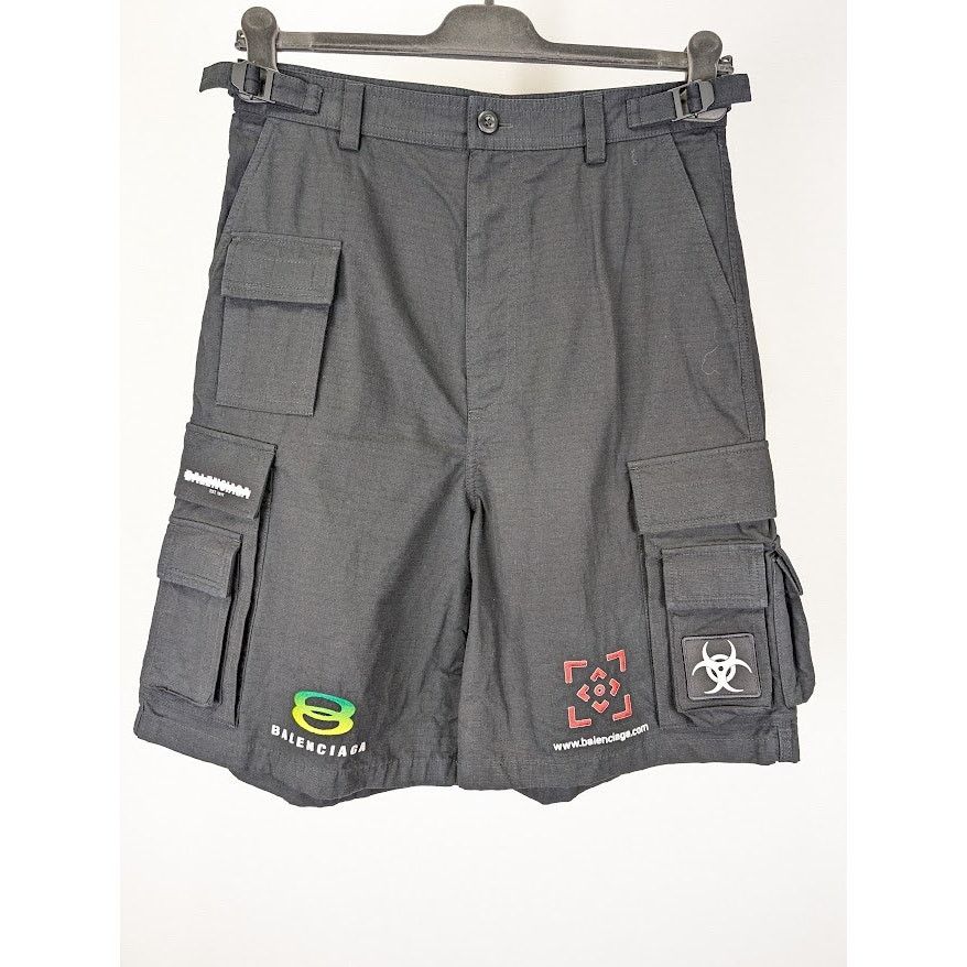 Balenciaga o1rshd1 Cotton Ripstop Gamer Shorts in Black Size US 28 / EU 44 - 2 Thumbnail