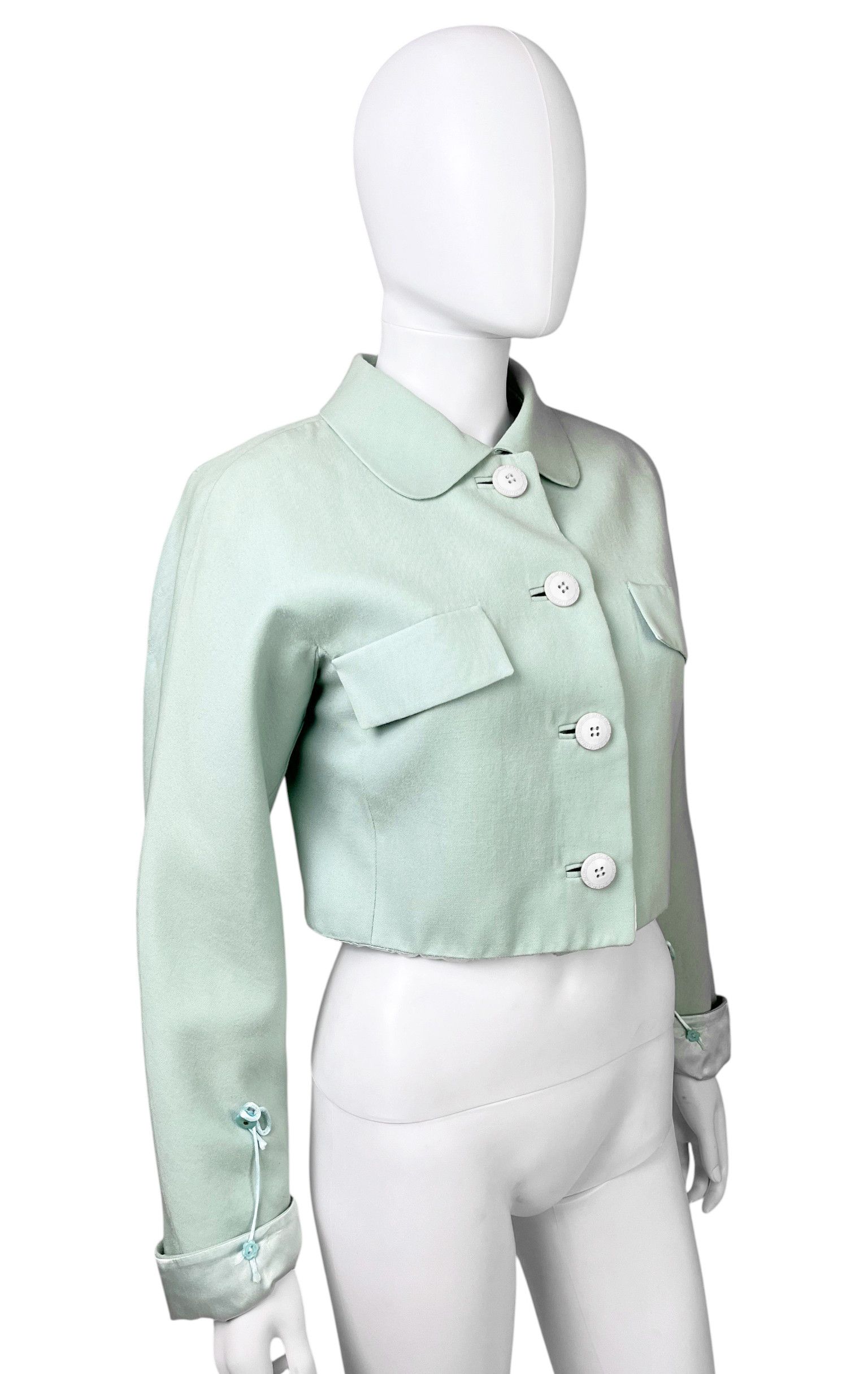 Versace by Gianni 1990's Cropped Aqua Green Blazer Size S / US 4 / IT 40 - 2 Thumbnail