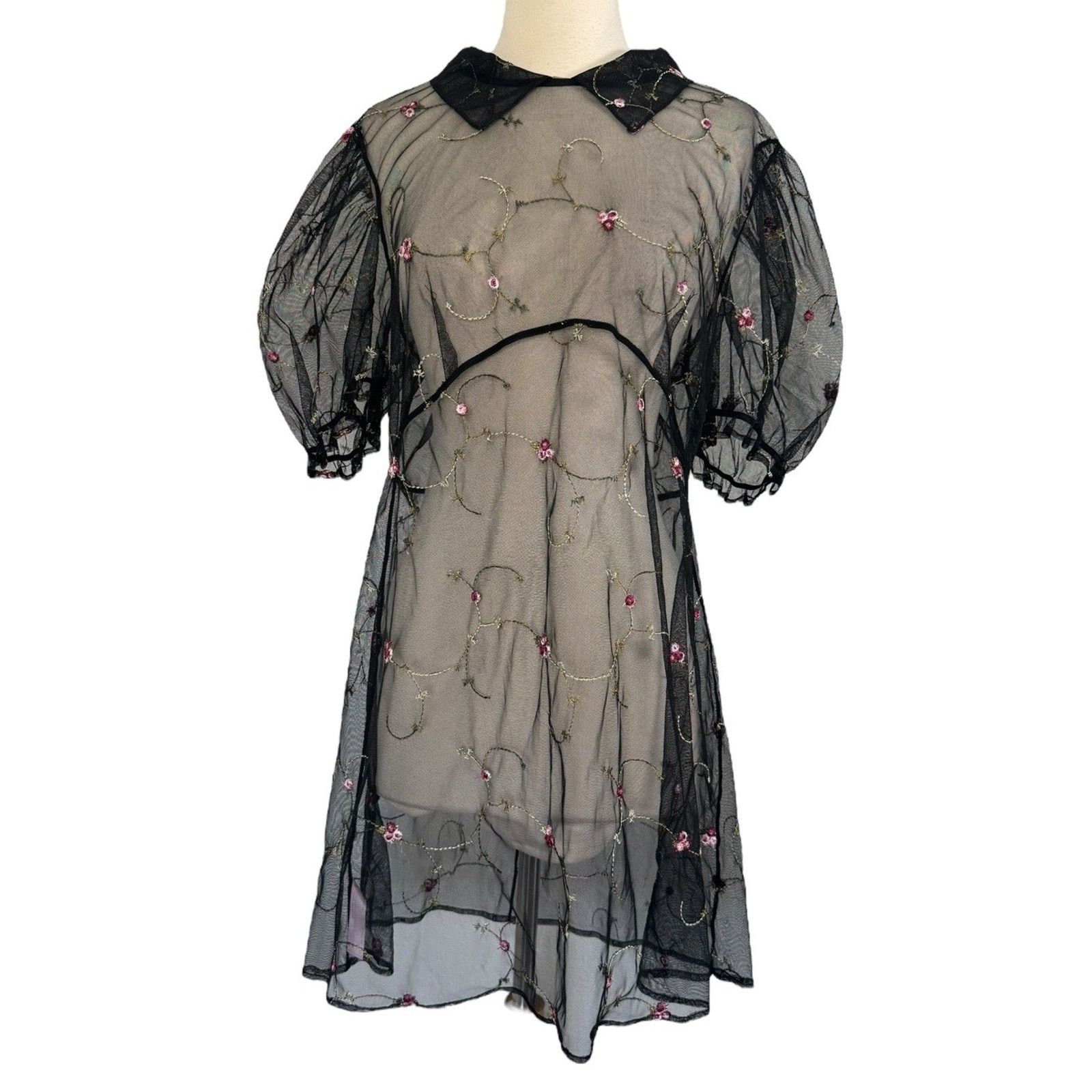 Dolls Kill Dolls Kill SUGAR THRILLZ Sheer Embroidered Puff Sleeve Dress Size XXL / US 16-18 / IT 52-54 - 3 Thumbnail