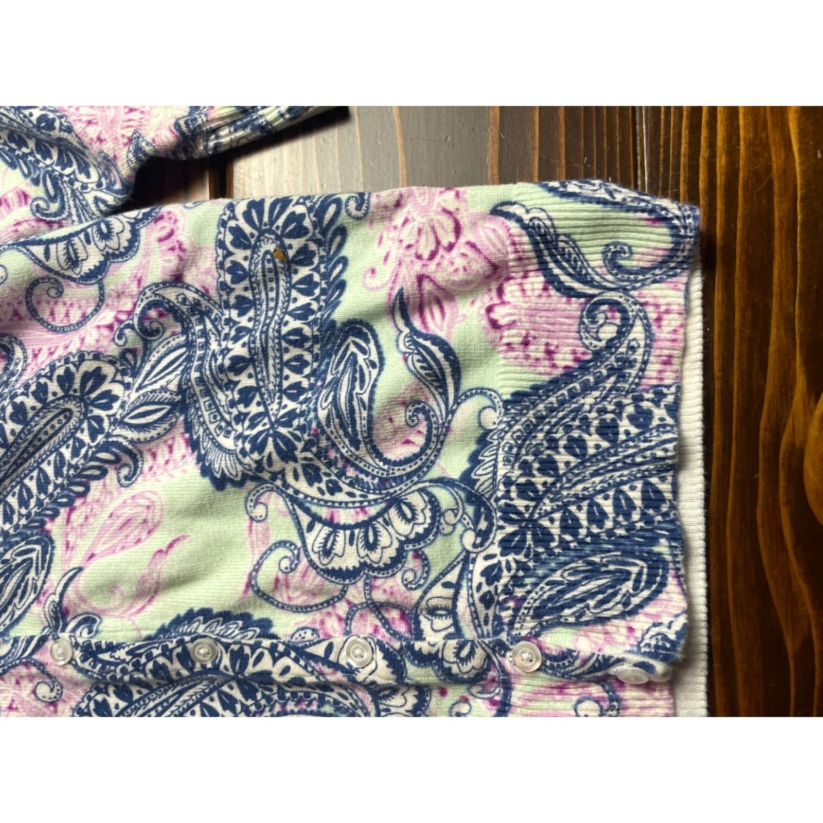 Croft & Barrow Croft&Barrow Sweater Women PS Petite Mint Blue Purple 3/4 Sleeve Paisley Crew Neck Cardigan Fall Winter Spring Casual Womens Size S / US 4 / IT 40 - 4 Thumbnail