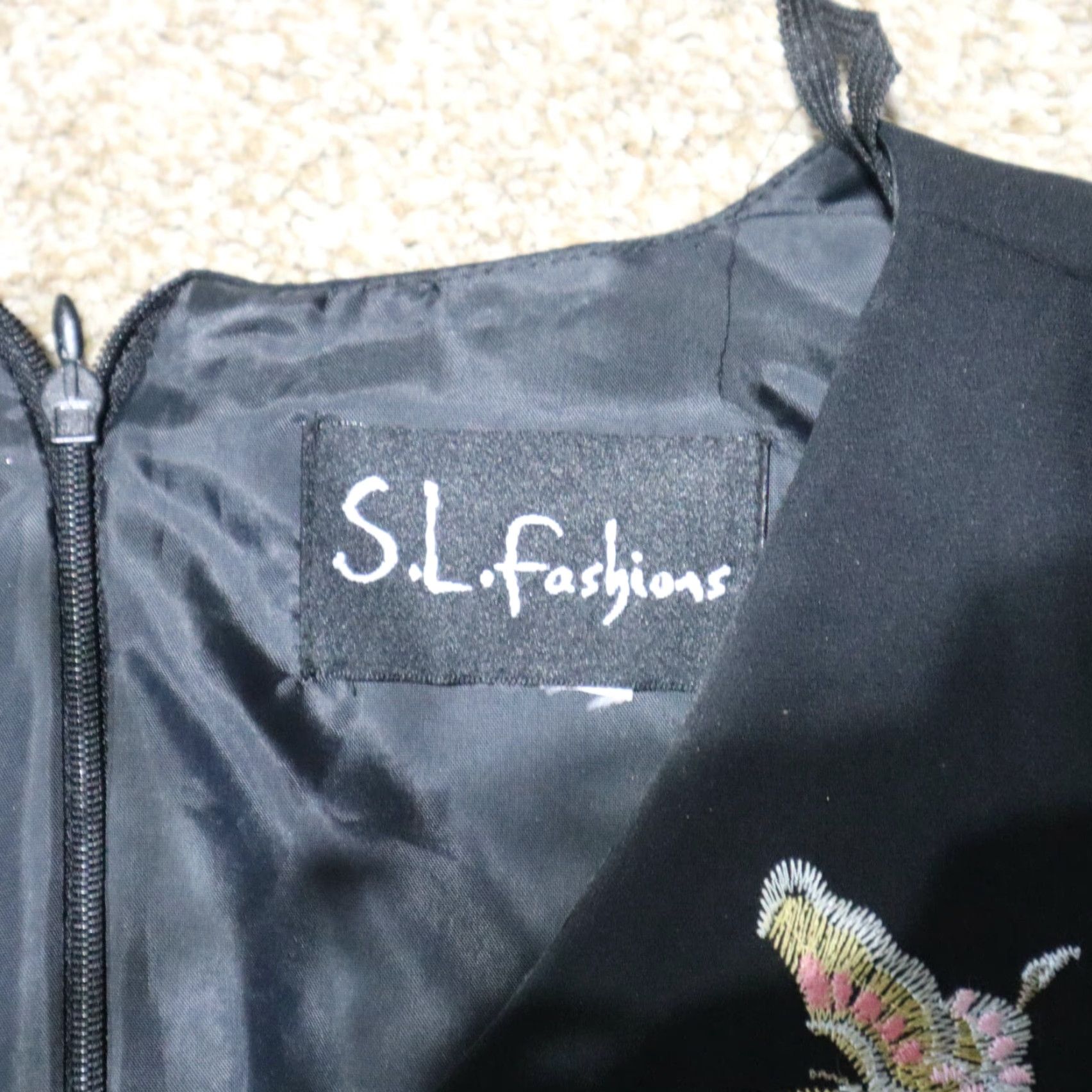 Vintage S.L. Fashions Dress Women's Floral Embroidered Black Size M Medium Size M / US 6-8 / IT 42-44 - 4 Thumbnail