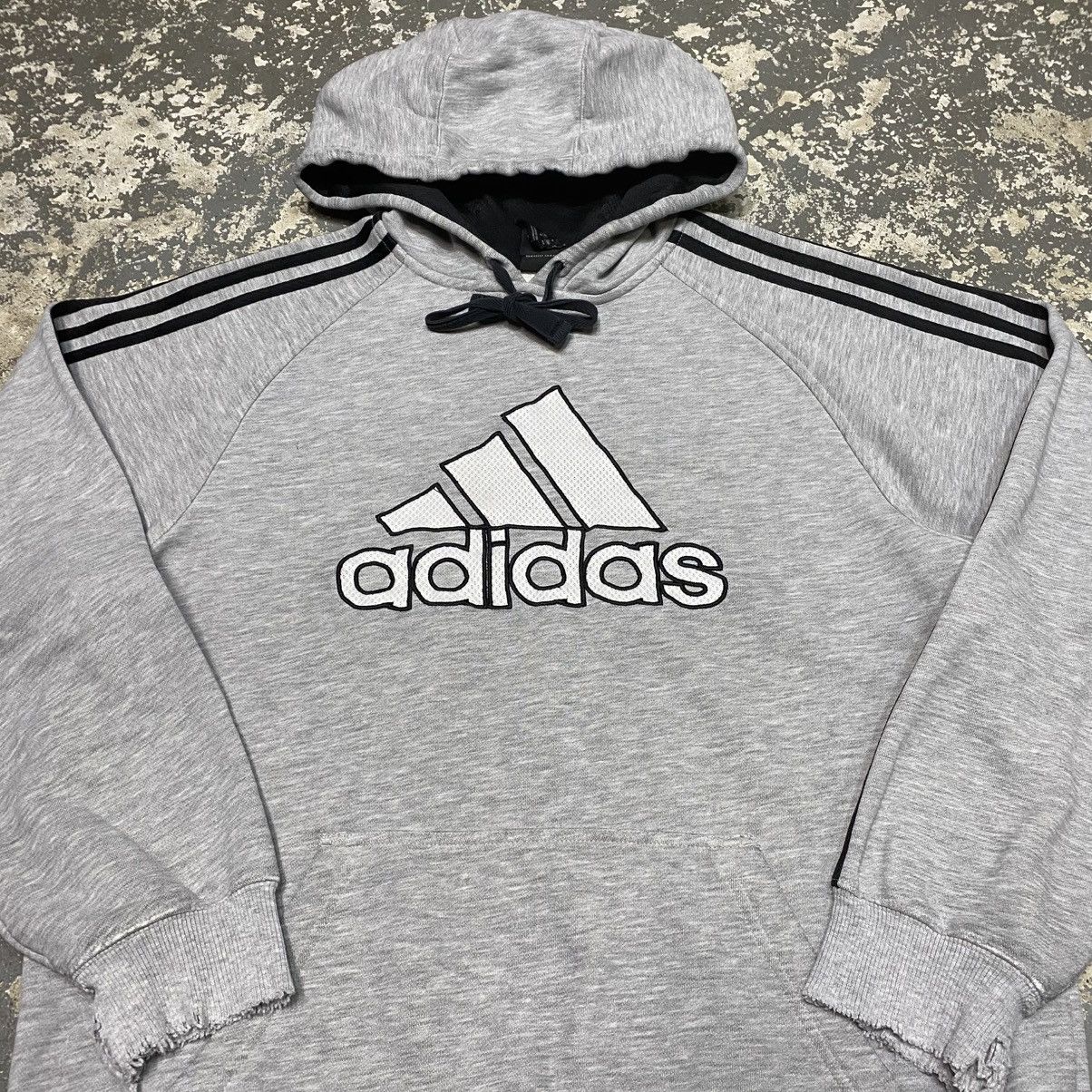 Adidas × Vintage Vintage Adidas 3 Stripe Grey Hoodie Sweatshirt Size US M / EU 48-50 / 2 - 12 Thumbnail
