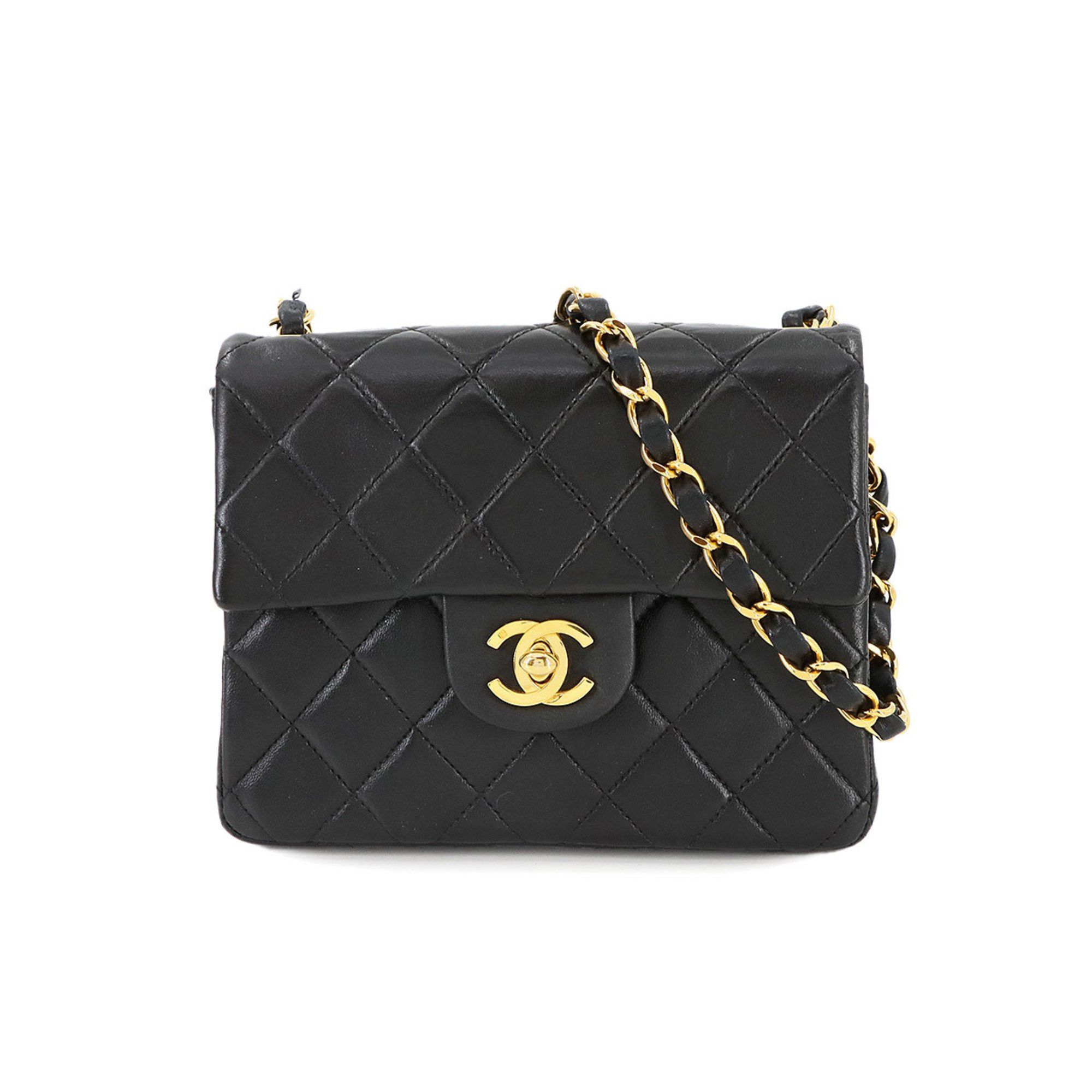 Chanel Mini Matelasse Chain Shoulder Bag Leather Black A01115 Gold Hardware, Women's
