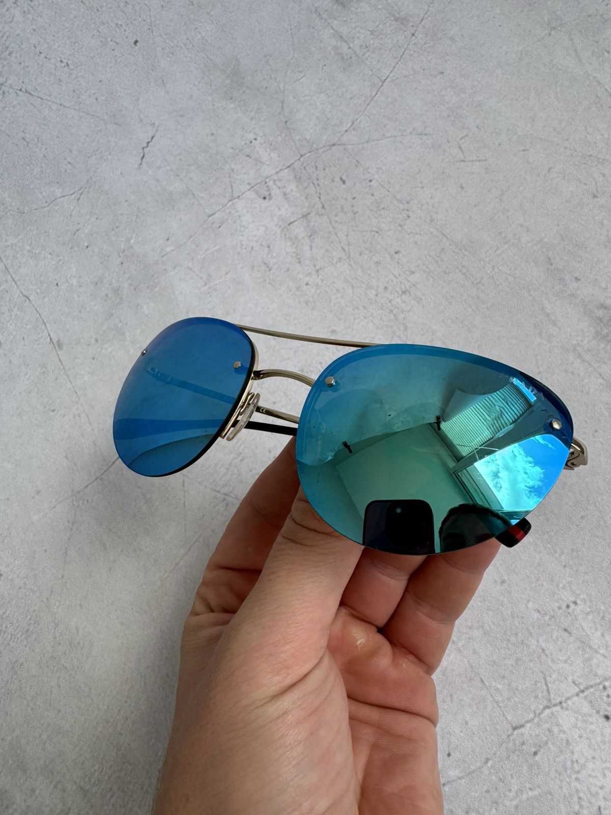 Prada Prada Sunglasses SPS 51R Rimless Shield Blue Mirror Size ONE SIZE - 12 Thumbnail