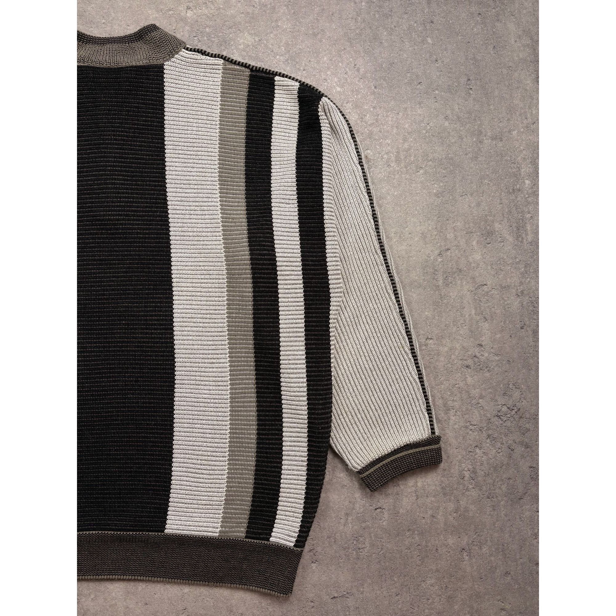 Carlo Colucci Carlo Colucci Striped Half-Zip Sweater Ribbed Knit Gray & Bl Size US XL / EU 56 / 4 - 7 Thumbnail