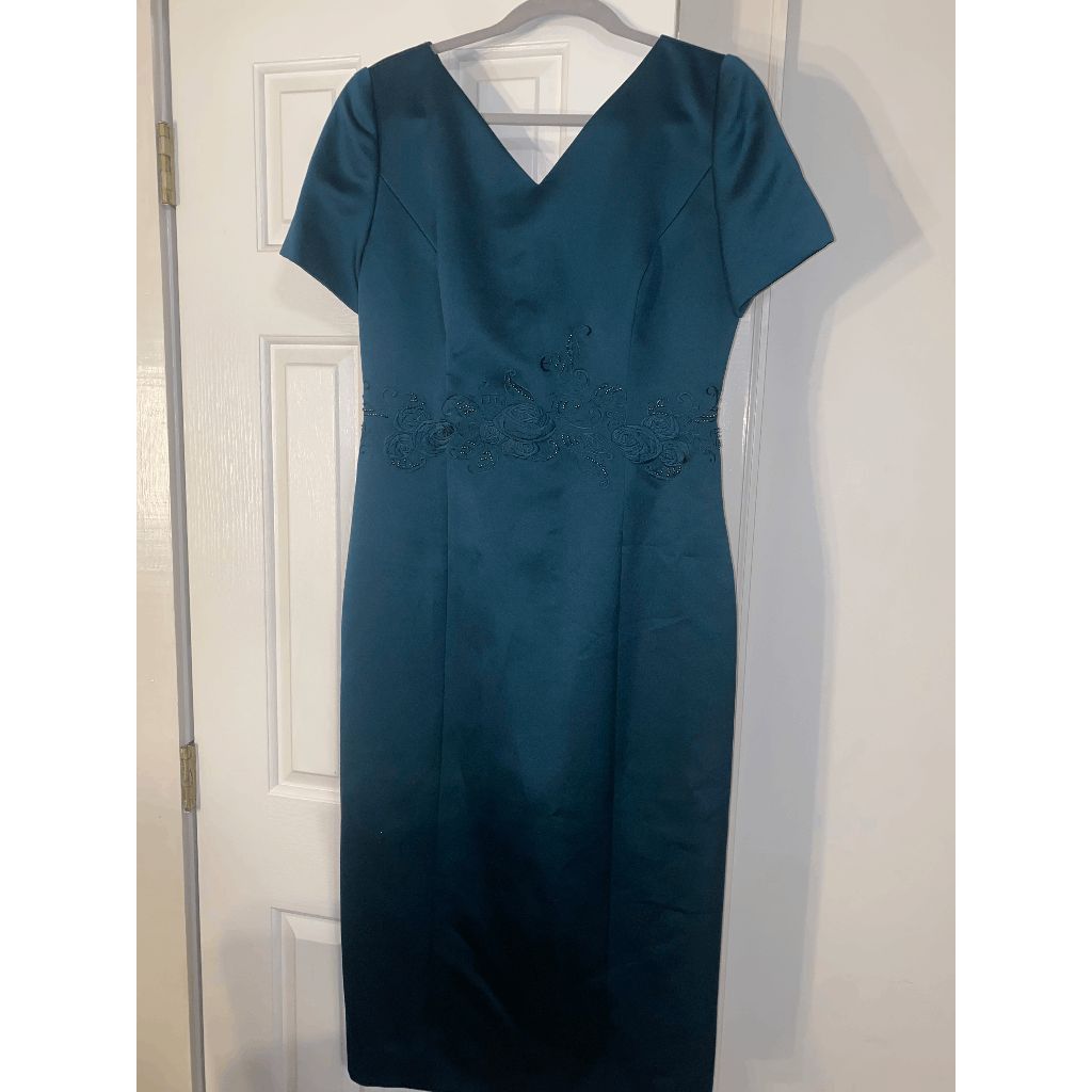Other Maggy London Emerald Green Midi Satin Jeweled Detailing Dres Size L / US 10 / IT 46 - 2 Thumbnail