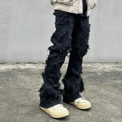 Jean Opium Distressed Black Stack Denim Jeans y2k retro style Size US 32 / EU 48 - 3 Thumbnail