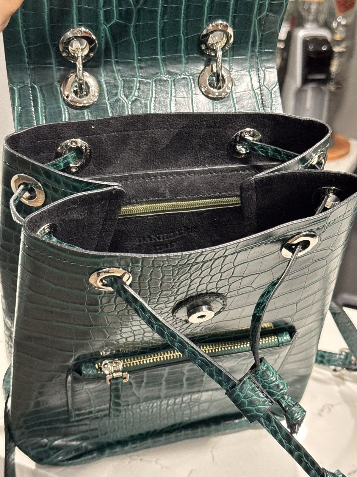 Bottega Veneta Daniellee Green Alligator Embossed Leather Women's Backpack Size ONE SIZE - 14 Thumbnail