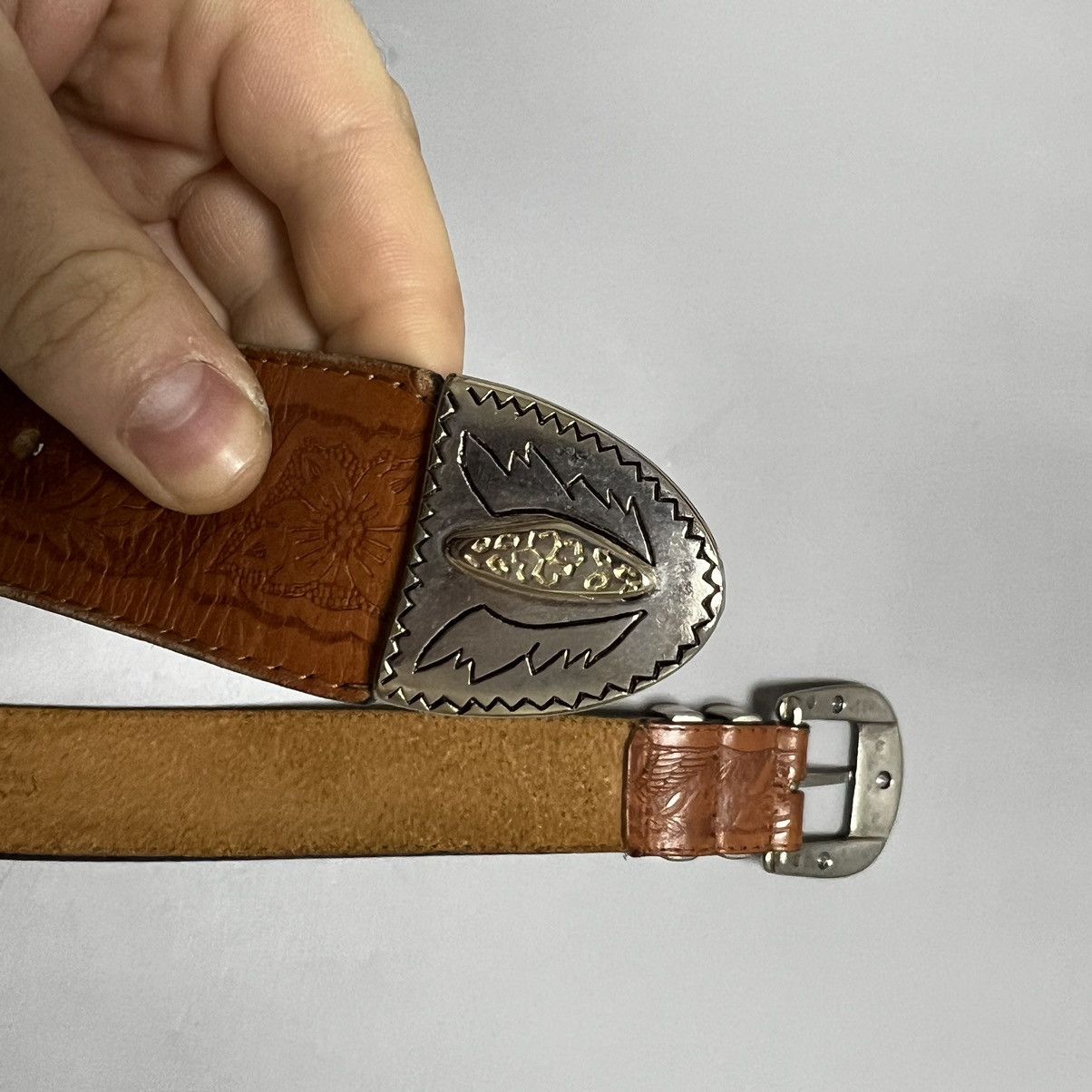 Vintage Vintage leather belt with buckle Size ONE SIZE - 13 Thumbnail