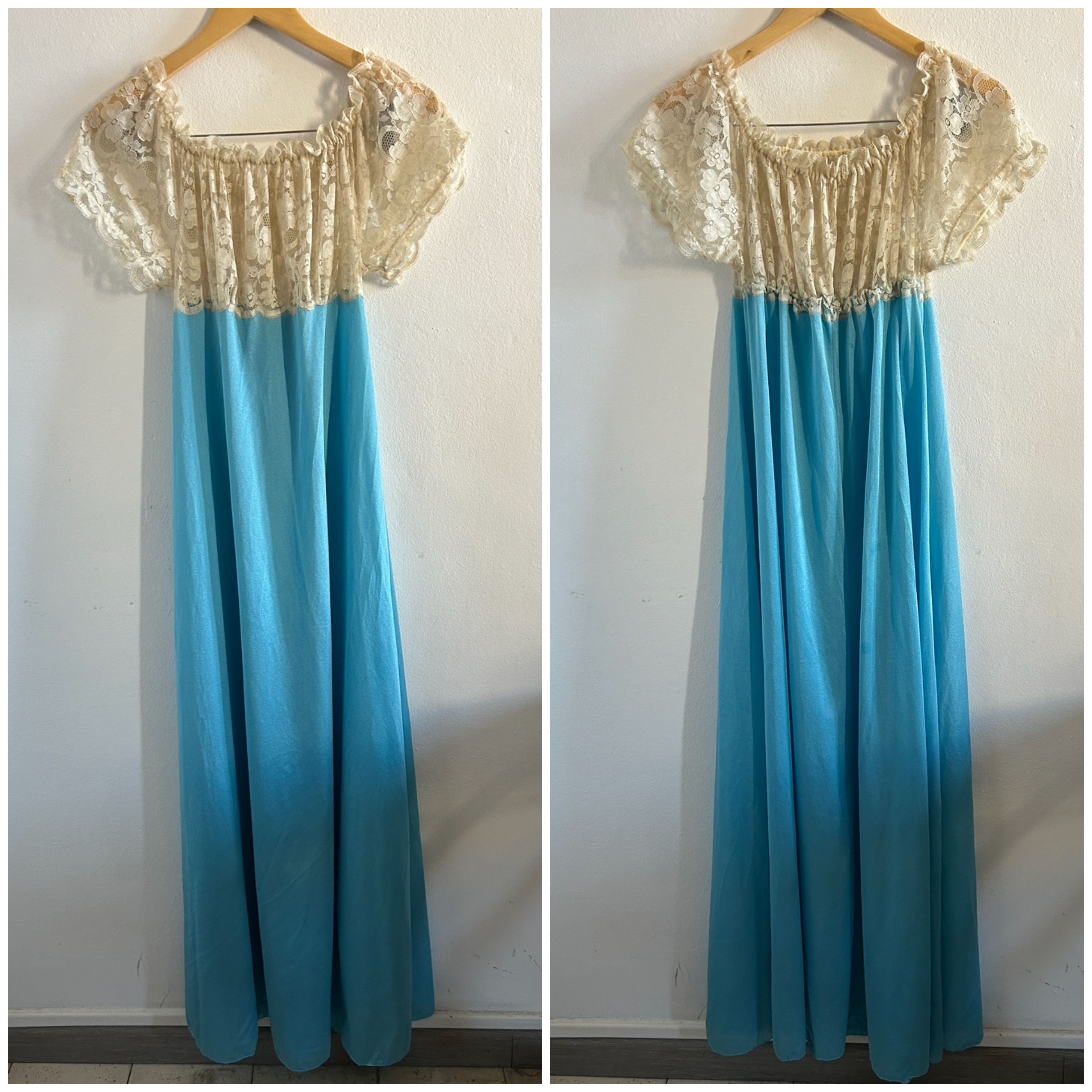 Vintage Vintage 90s Blue Lace off Should Nightgown Size M / US 6-8 / IT 42-44 - 8 Thumbnail