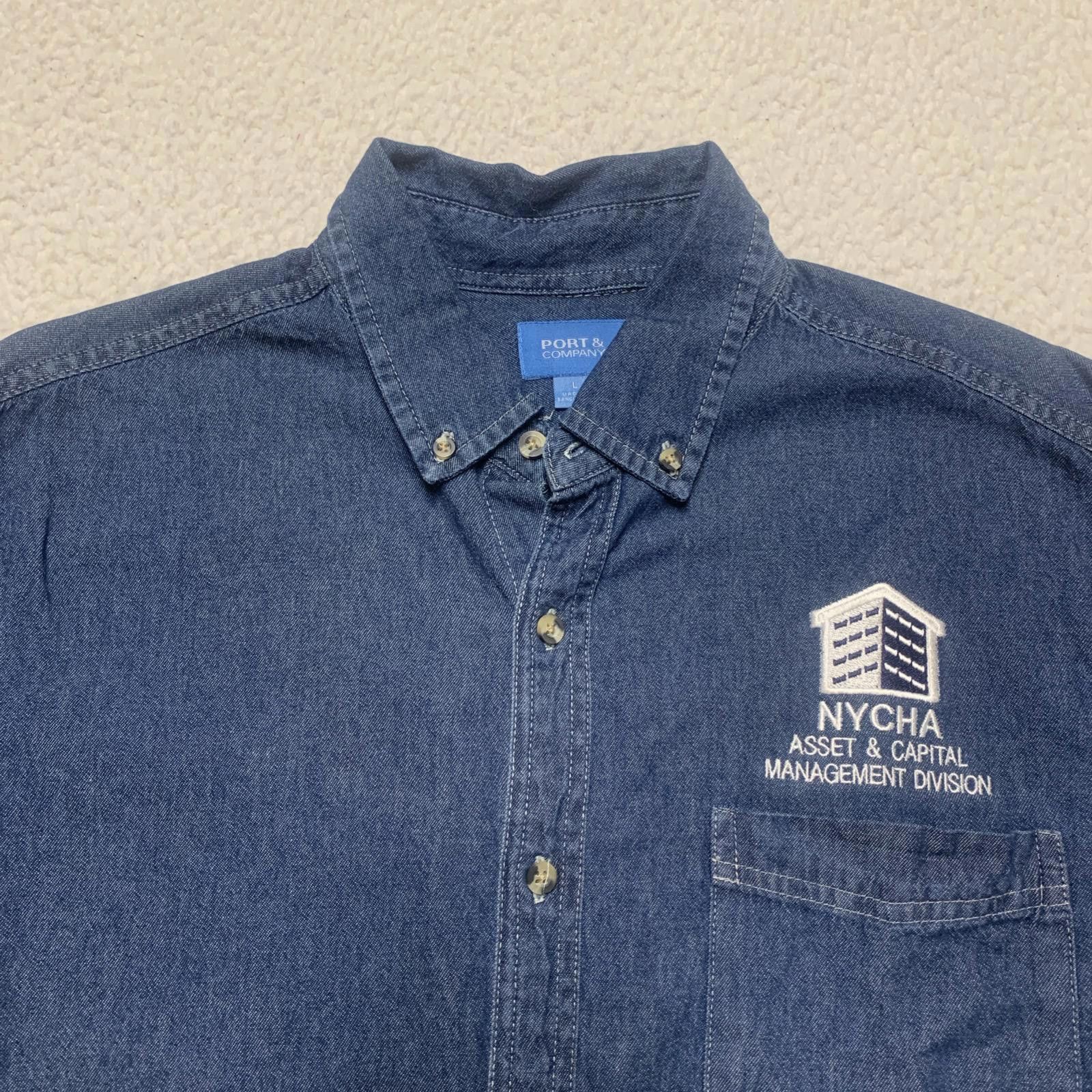 Other Port & Company Men's L Denim Blue Work Shirt NYCHA Size US L / EU 52-54 / 3 - 2 Thumbnail