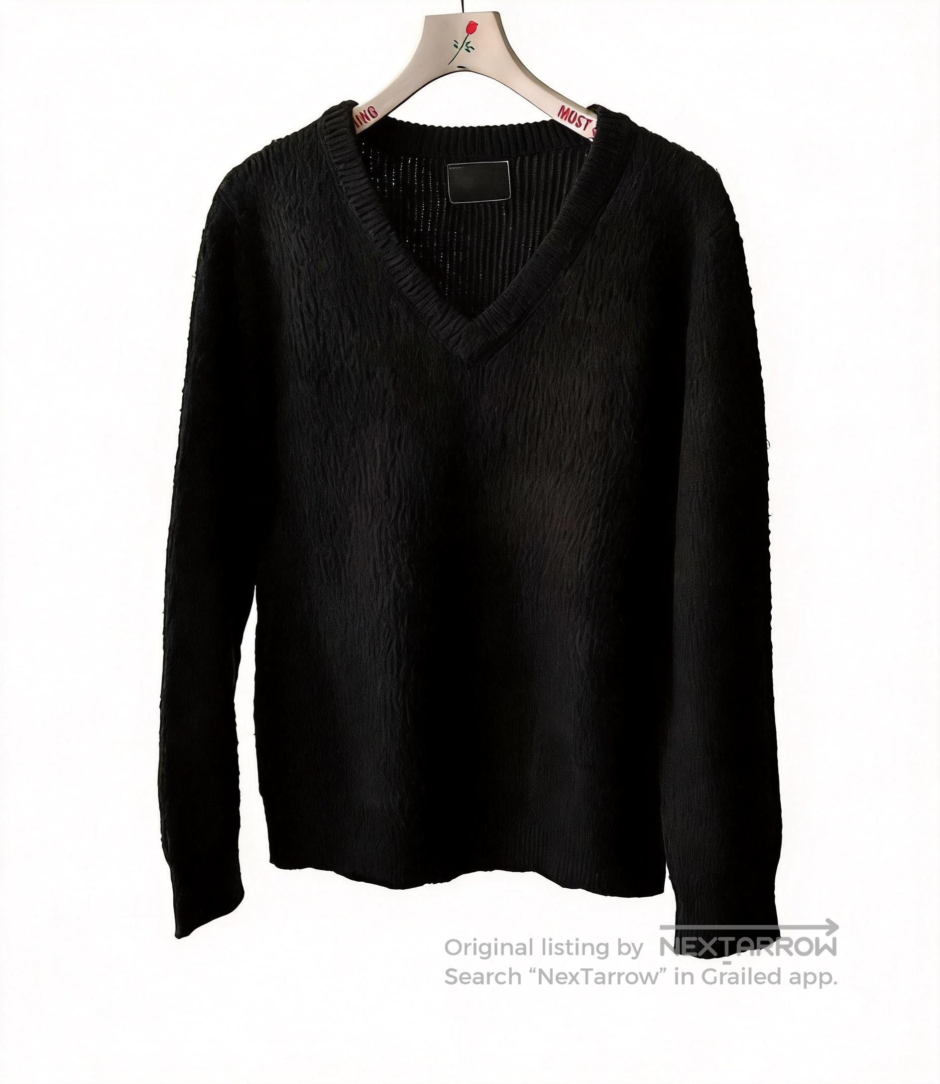 NUMBER (N)INE ブラック Vネックニット Number (N)ine Number (N)ine SS/AW03 Destroyed Grunge Knit Sweater