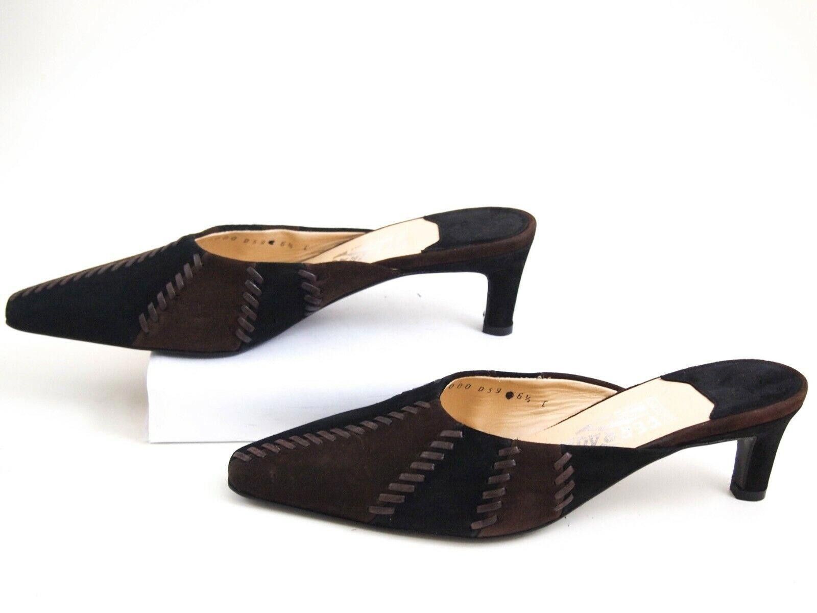 Salvatore Ferragamo Ferragamo Mules Sandals Black Brown Suede EU 37 US 6.5 Size US 6.5 / IT 36.5 - 4 Thumbnail