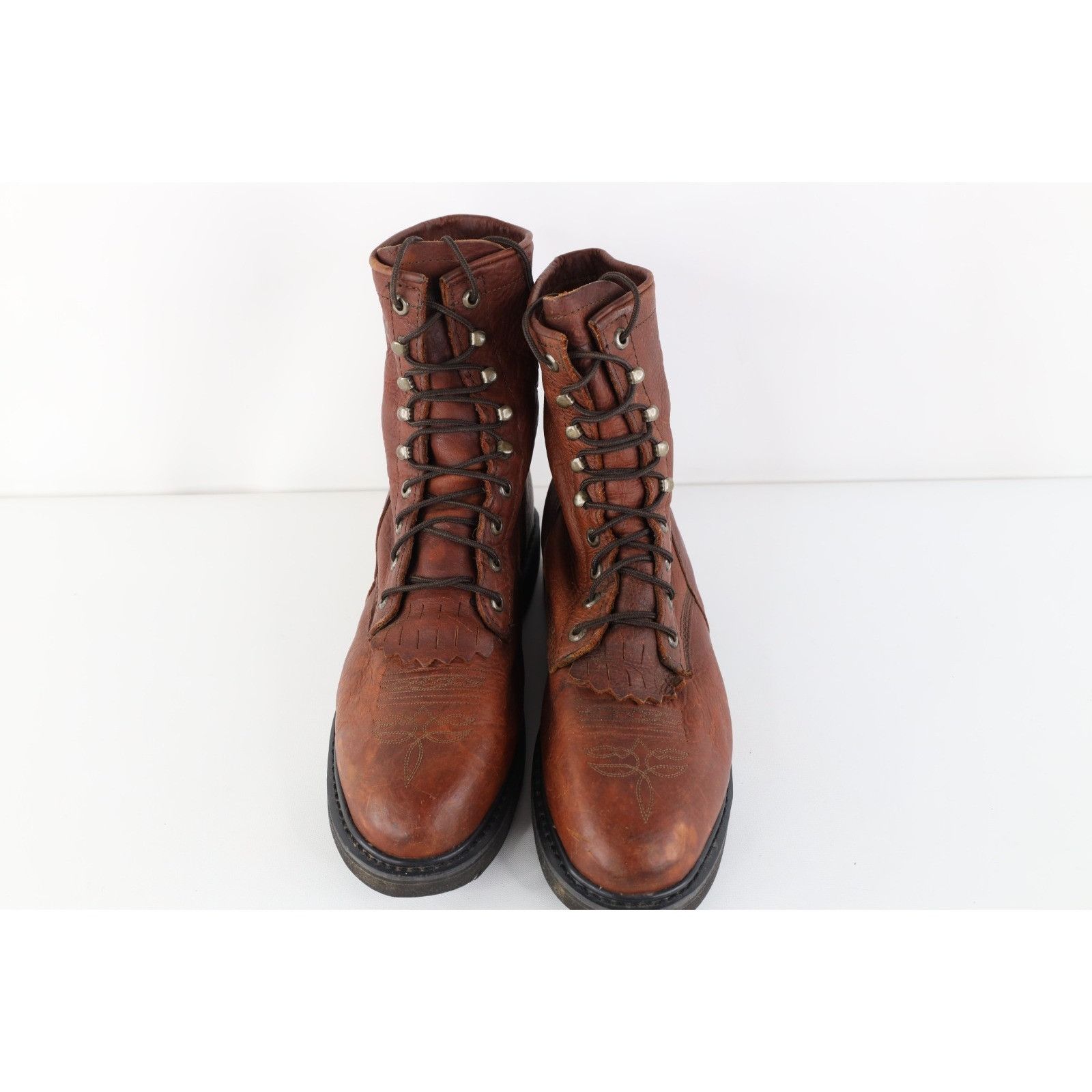 Vintage Vintage 90s Streetwear Tribal Fringed Leather Logger Boots Size US 10 / EU 43 - 2 Thumbnail