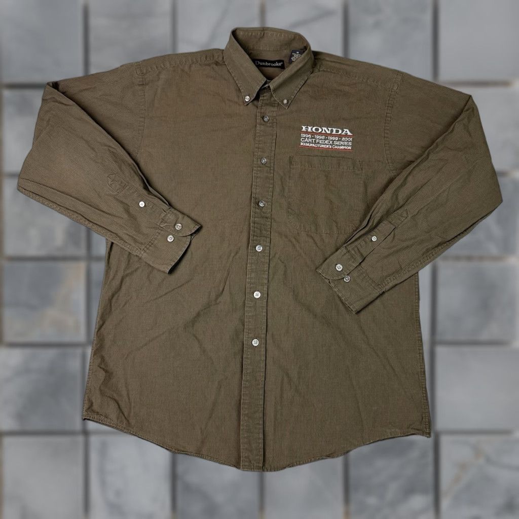 Honda VINTAGE Honda Shirt Mens L Brown Cart Racing Tech Mechanic Embroidered Rare Button-Up Long Sleeve Cotton Knit Collared Size US L / EU 52-54 / 3 - 1 Thumbnail