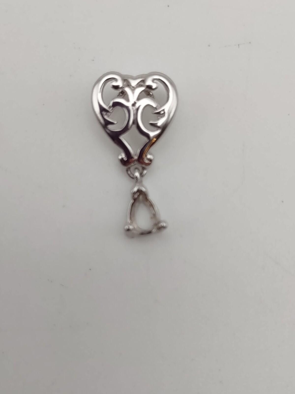 The Unbranded Brand Sterling Scroll Heart Pendant Mount Pear Shape Stone 925 Size ONE SIZE - 1 Thumbnail