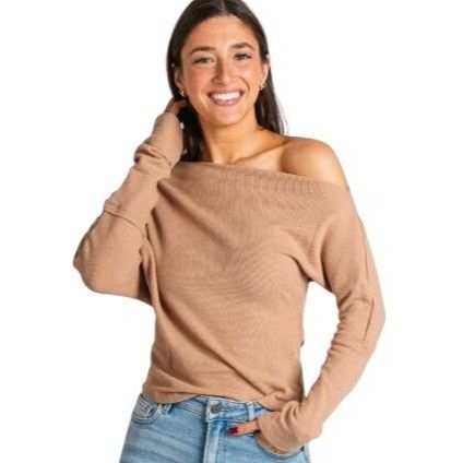 Other FP Women Asymmetrical Off Shoulder Casual Top XS Beige Waffl Size XS / US 0-2 / IT 36-38 - 1 Thumbnail