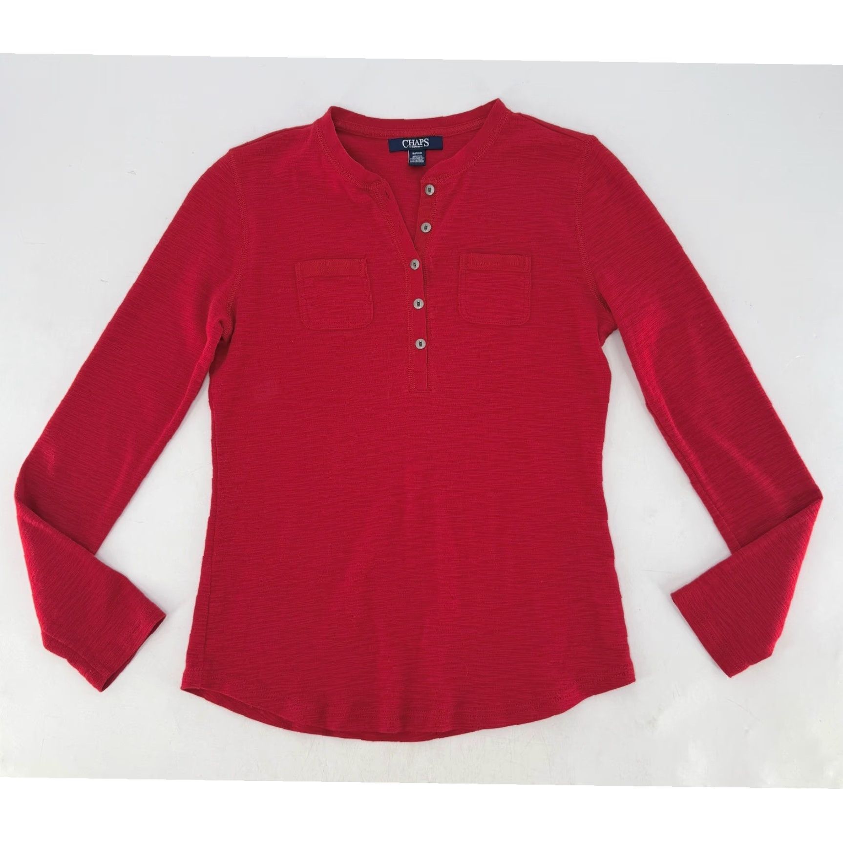 Chaps Chaps Women's Red Cotton Henley Shirt Long Sleeve Pockets Sz Sm Preppy Shirt Size S / US 4 / IT 40 - 3 Thumbnail