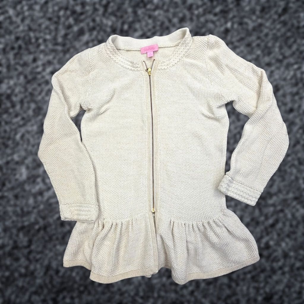 Lilly Pulitzer Lilly Pulitzer Knit Sweater Zip Juniors Medium Beige Long Sleeve Cotton Metallic Size M / US 6-8 / IT 42-44 - 1 Thumbnail
