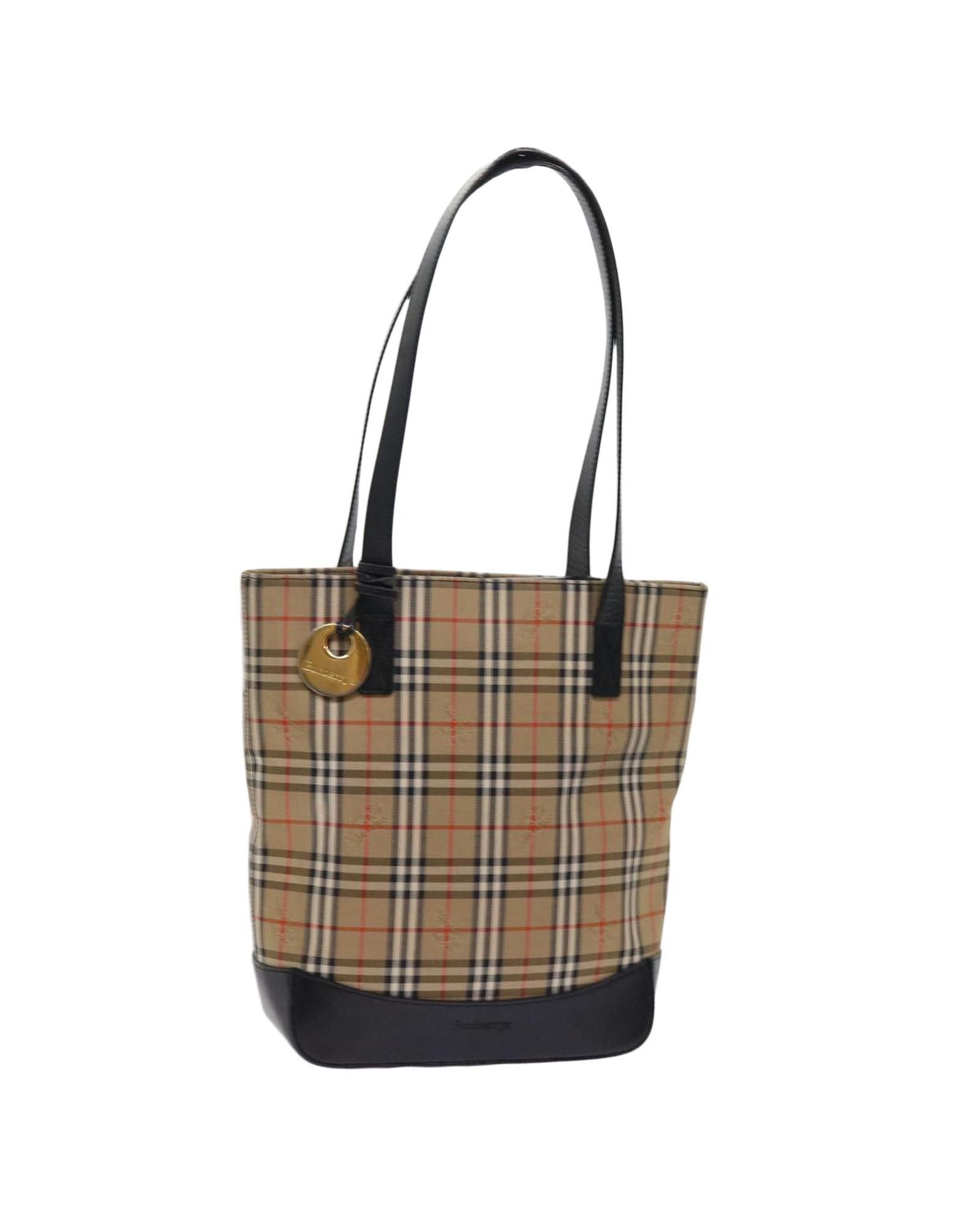 image of Burberry Beige Nylon Canvas Tote Bag With Nova Check Pattern, Women's