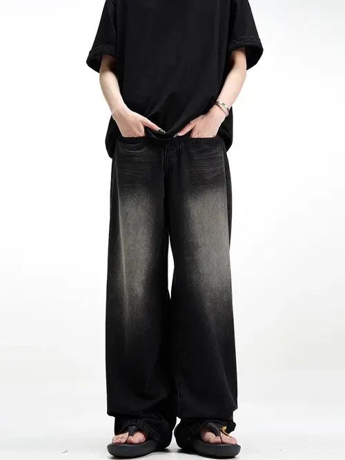 VIBE Vintage High Street Black Straight Leg Wide Jeans Size US 34 / EU 50 - 5 Thumbnail