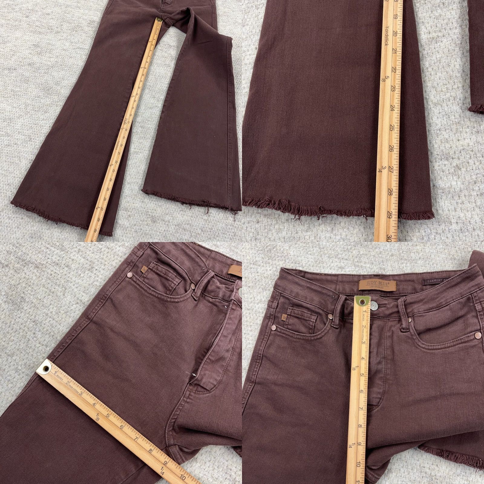 Vintage Judy Blue Jeans Women 5 27 Brown Flared High Rise Western Boho Bellbottom Distressed Stretch Denim Jeans Womens Size 27" / US 4 / IT 40 - 8 Thumbnail