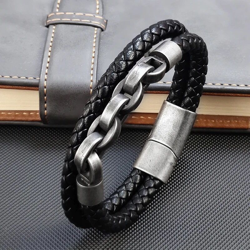 Leather Multi Layered Chain Bracelet Size ONE SIZE - 2 Thumbnail
