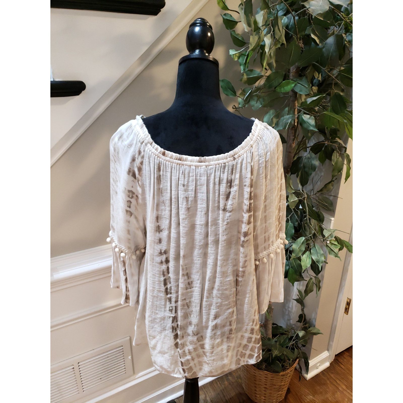 Apt. 9 APT 9 Blouse Women L Beige Boho Tie Dye Peasant Top Size L / US 10 / IT 46 - 8 Thumbnail
