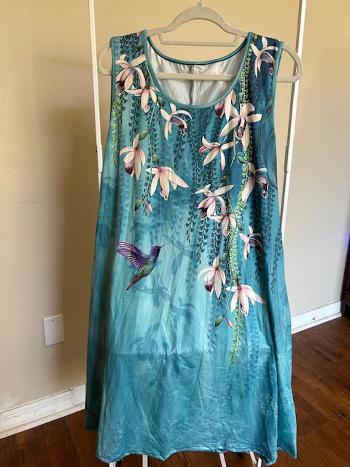 Other Blue Floral Hummingbird Sleeveless Dress Size 2XL Size XS / US 0-2 / IT 36-38 - 1 Thumbnail