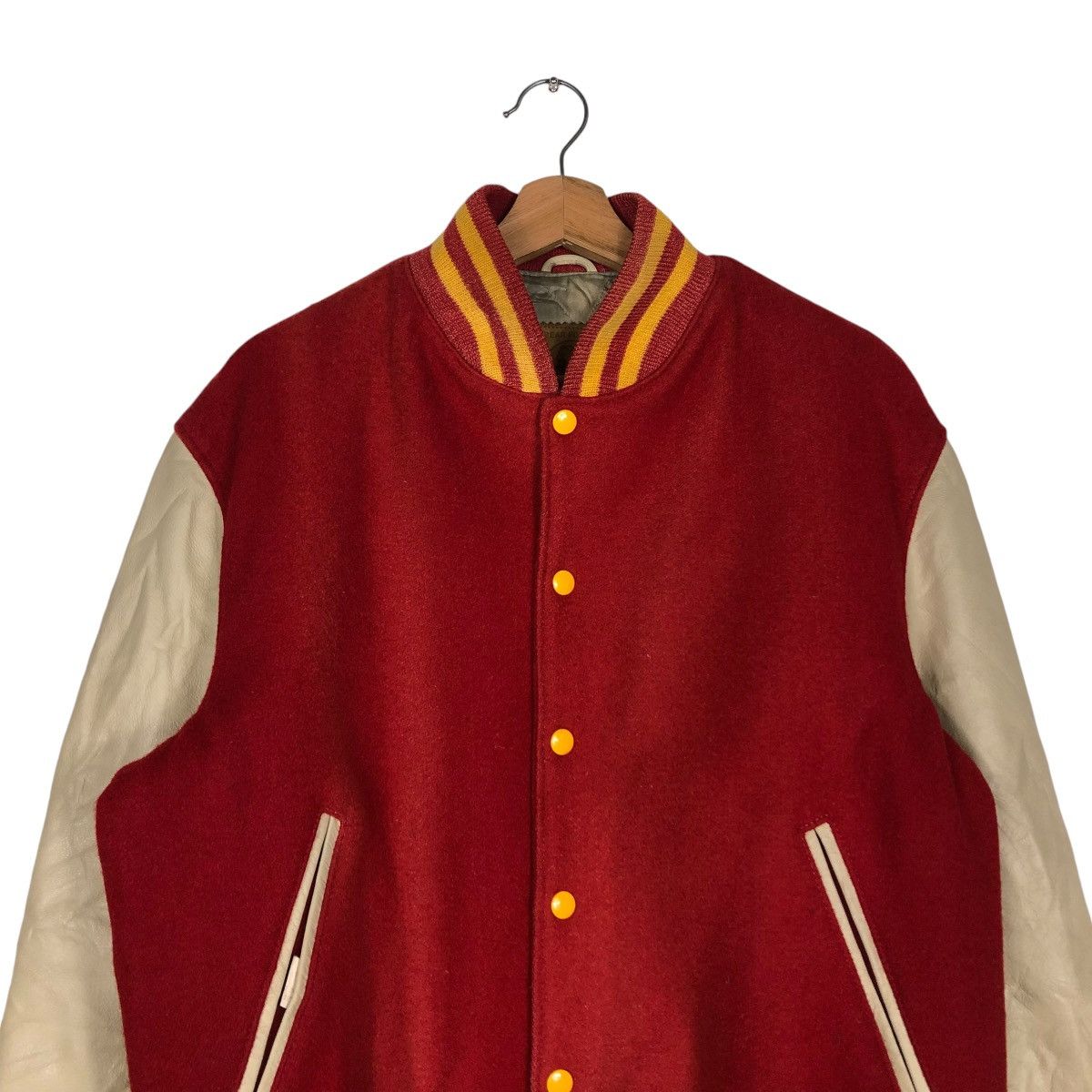 Golden Bear 🔥VTG VARSITY JUMPER BOMBER JACKET LEATHER GOLDEN BEAR USA Size US L / EU 52-54 / 3 - 5 Thumbnail