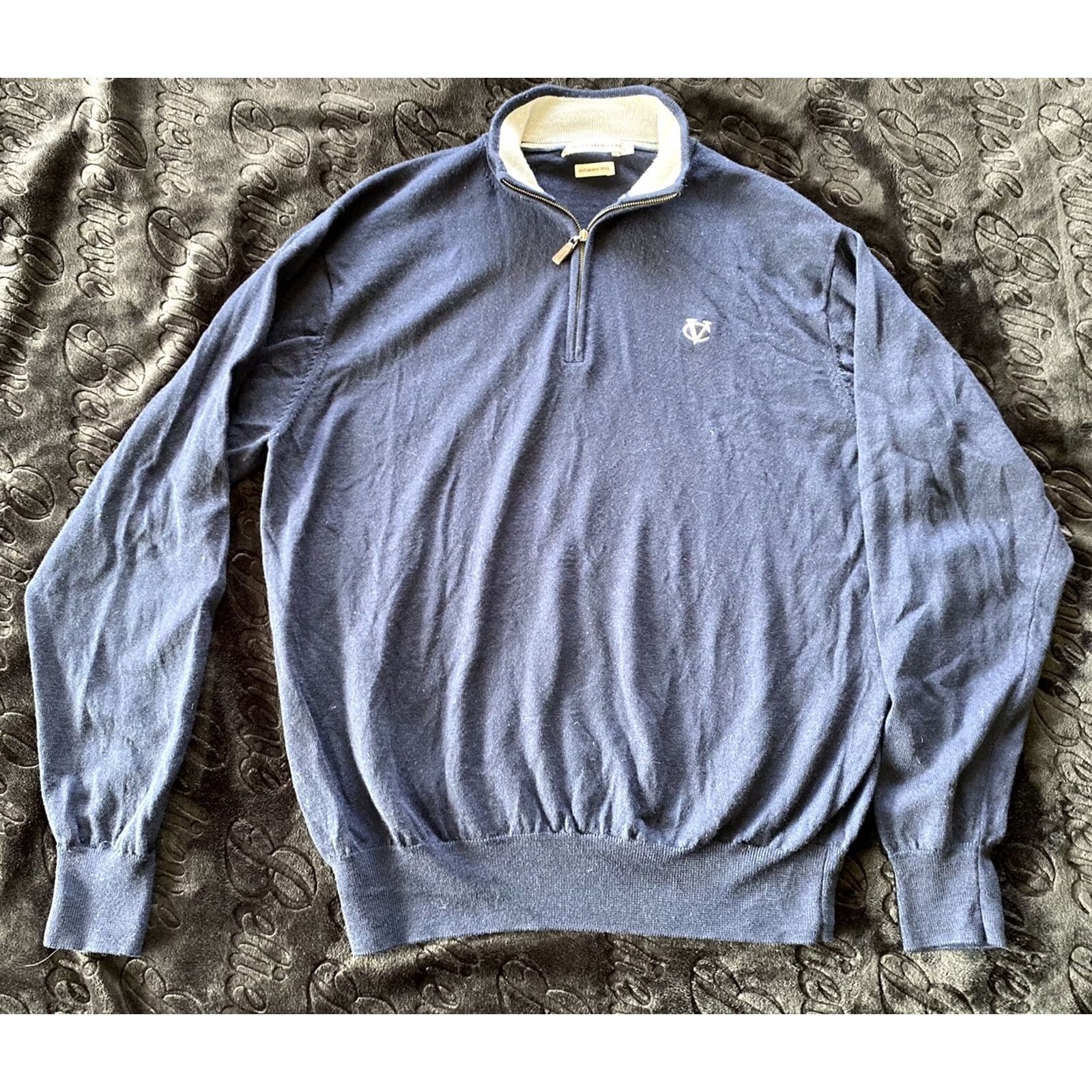 Peter Millar Peter Millar Sweater 1/4 Zip Merino Wool Navy CV Embroidered Men L Size US L / EU 52-54 / 3 - 2 Thumbnail