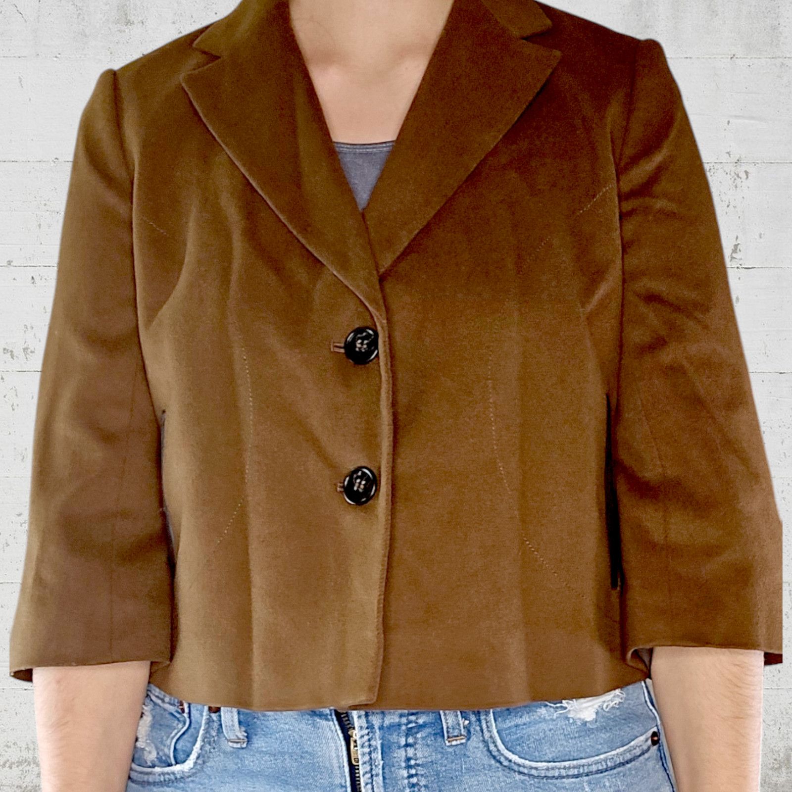 Ann Taylor Brown Wool Blend 3/4 Sleeve Crop Blazer Jacket Size 2 Size XS / US 0-2 / IT 36-38 - 10 Thumbnail