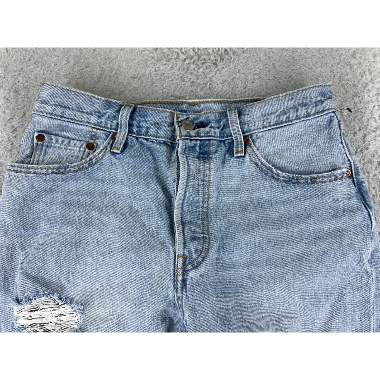 Levi's Levis Jeans Adult 28 Blue Denim 501 XX Button Fly DESTROYED Premium Straight Regular Men Size US 28 / EU 44 - 4 Thumbnail