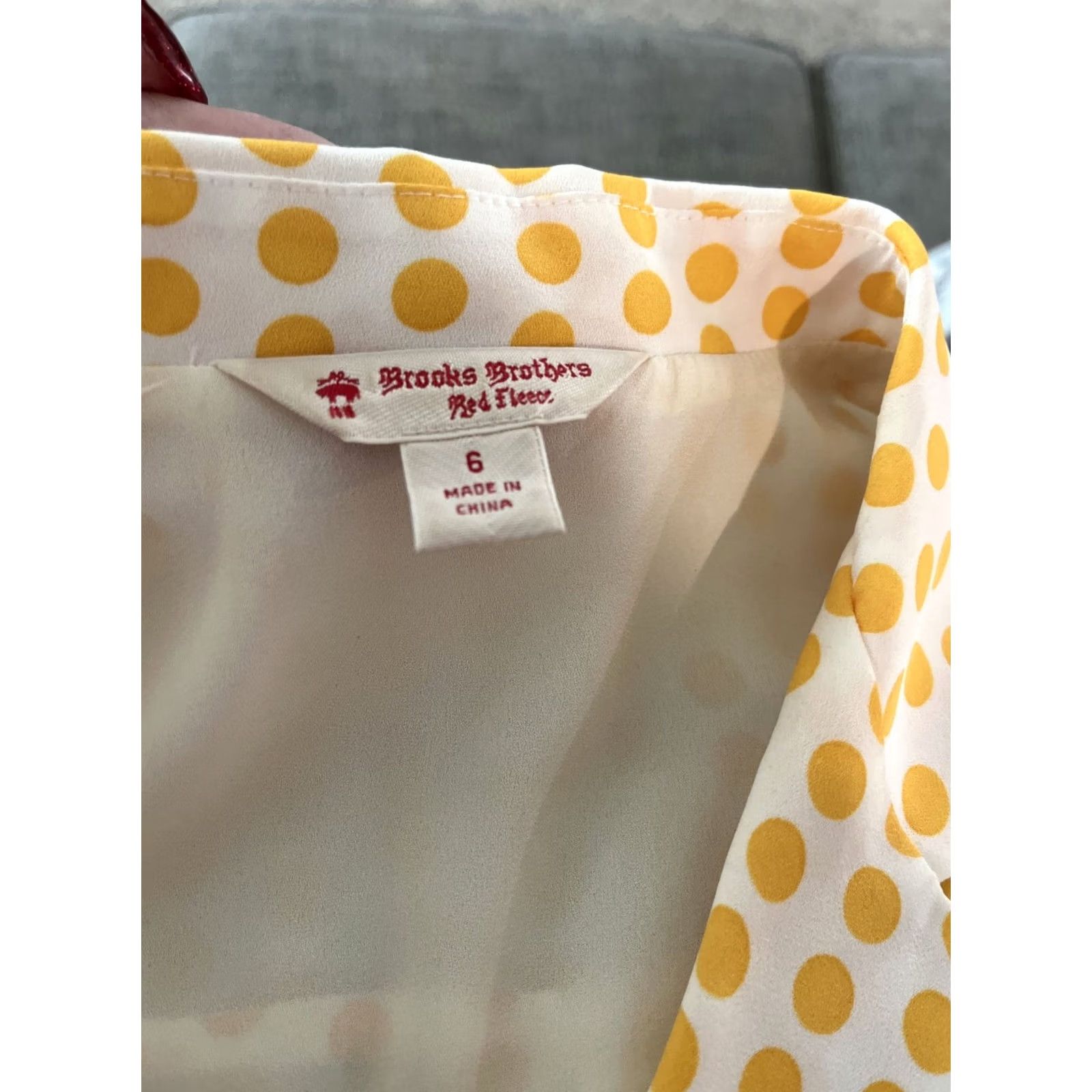 Brooks Brothers Brooks Brothers Red Fleece Dress Womens Size 6 Yellow White Polka Dot Pleated Lined Long Sleeve Collared Sheath Knee Length Button Size M / US 6-8 / IT 42-44 - 4 Thumbnail