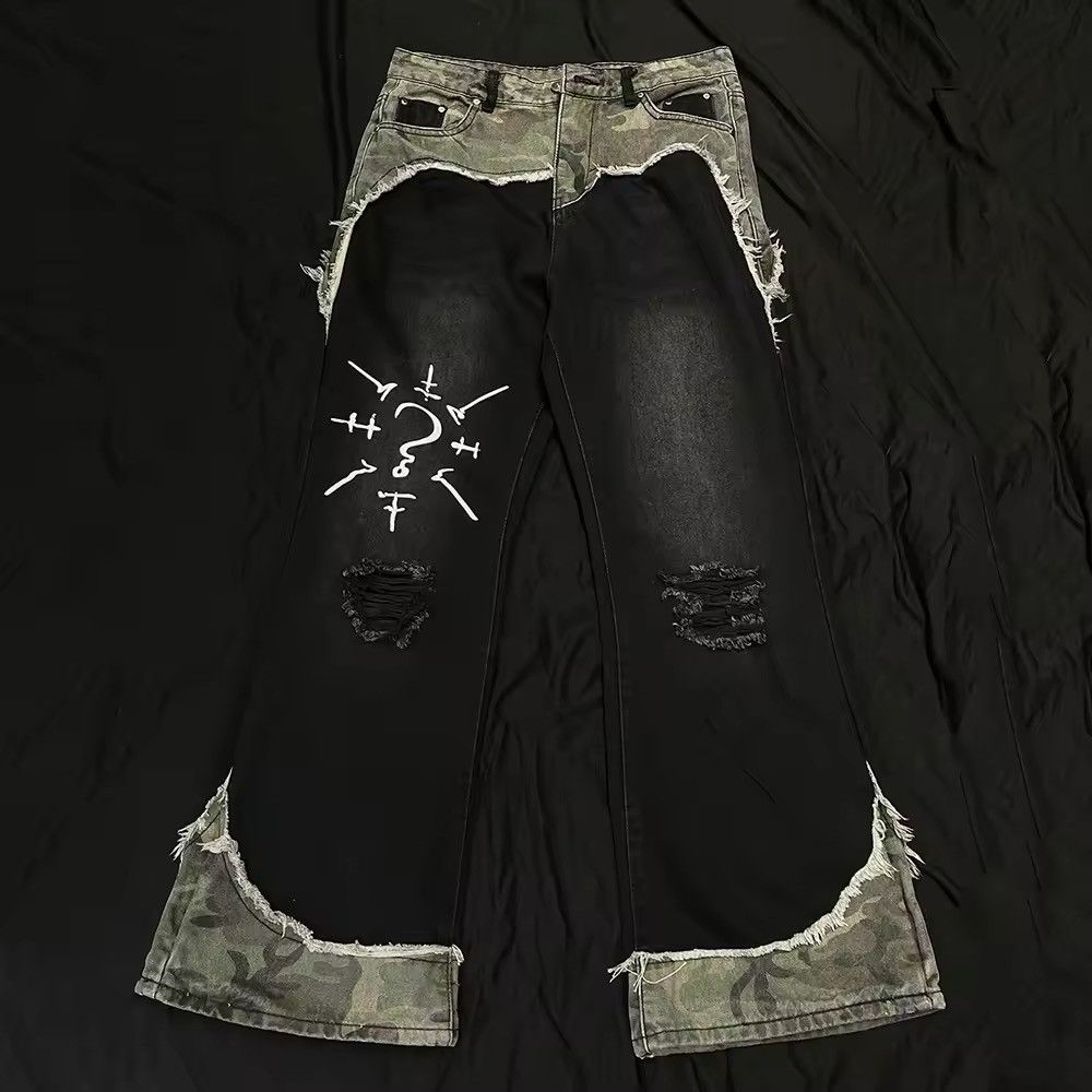 Jean Embroidery Washed Vintage Patchwork Camo Boot Cut Jeans Size US 30 / EU 46 - 2 Thumbnail
