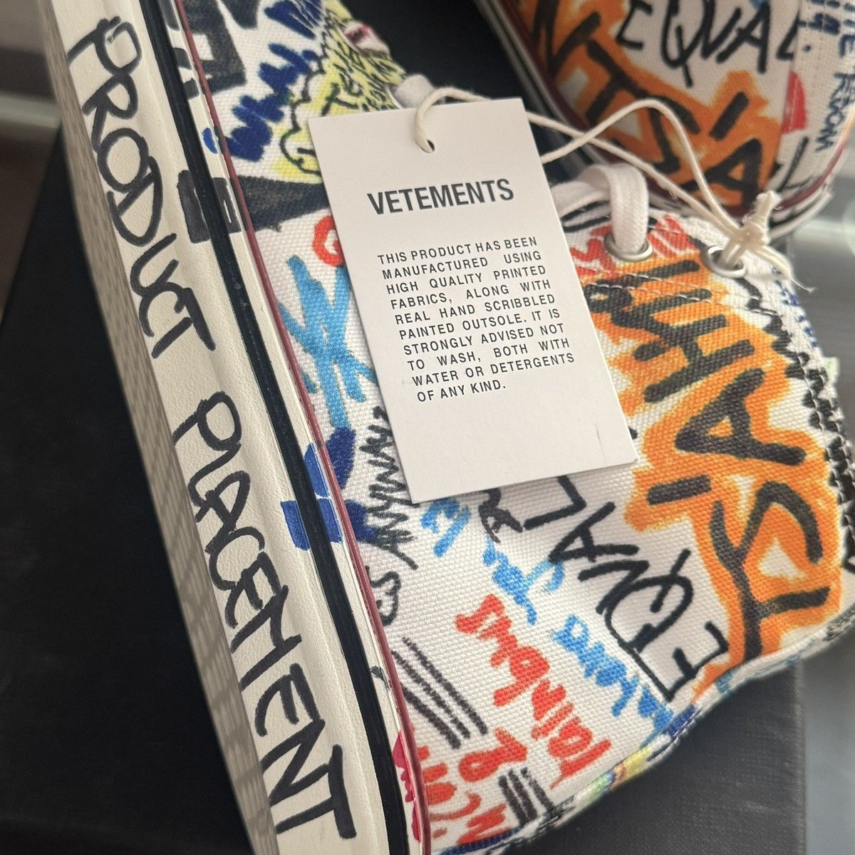 Vetements VETEMENTS White Graffiti High-Top Canvas Sneaker (FW18) Size US 9 / EU 42 - 10 Thumbnail