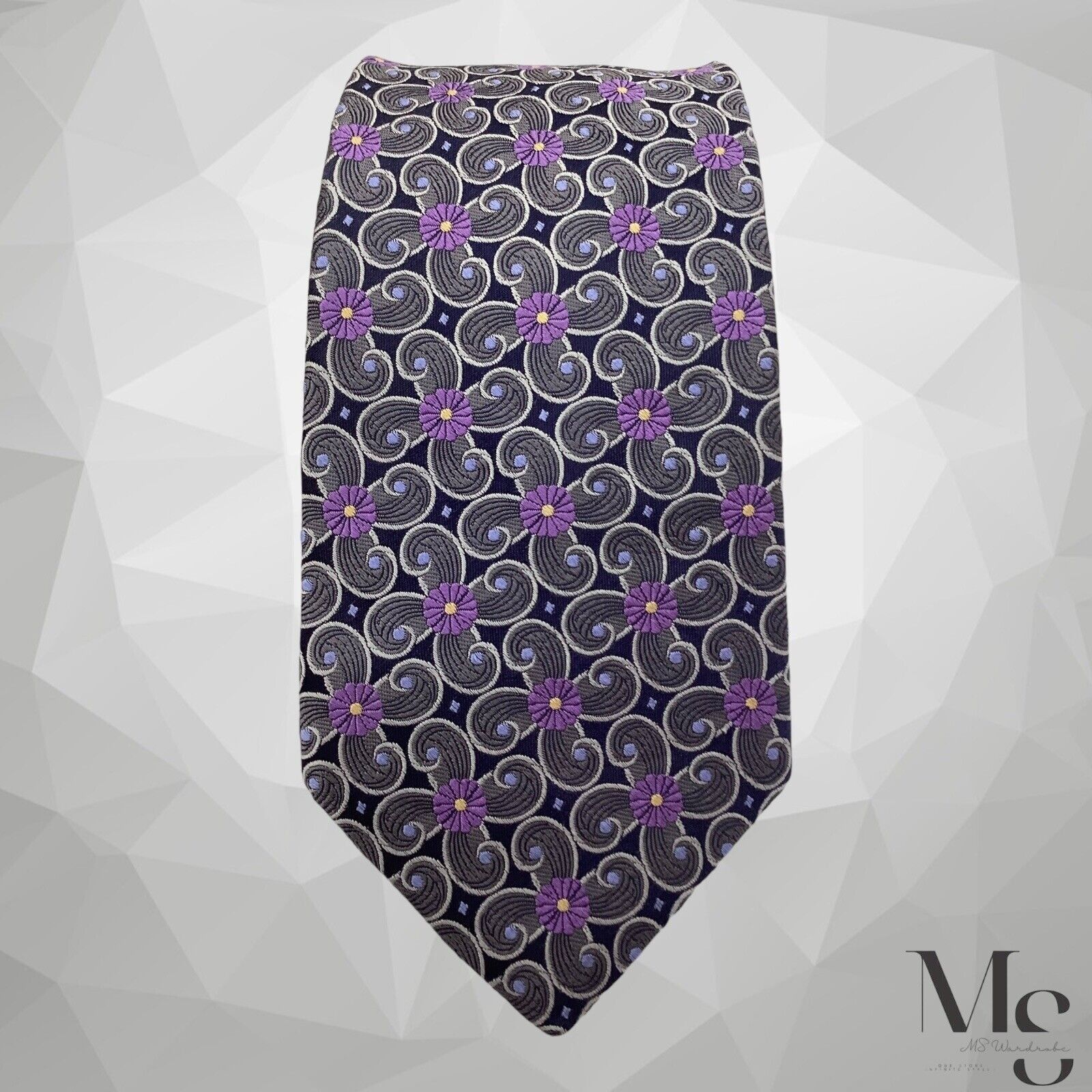 Ike Behar IKE BEHAR Gray Floral Luxury Silk Tie H.Made In USA W:3.5" Size ONE SIZE - 3 Thumbnail