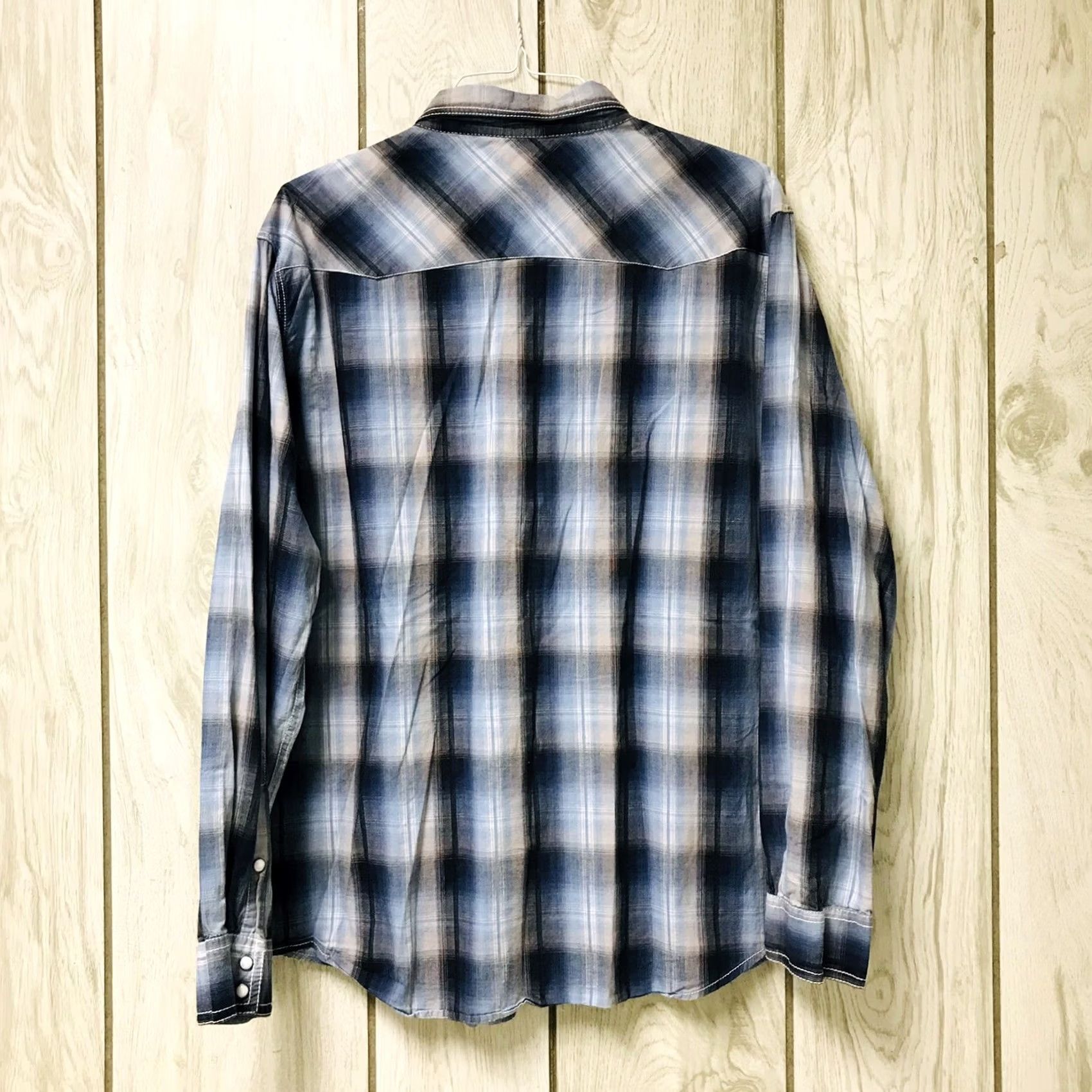Vintage VINTAGE Helix Men Blue Plaid Western Athletic Fit Snap Button-Up Long Sleeve Shirt 2XL Mens Size US XXL / EU 58 / 5 - 2 Thumbnail