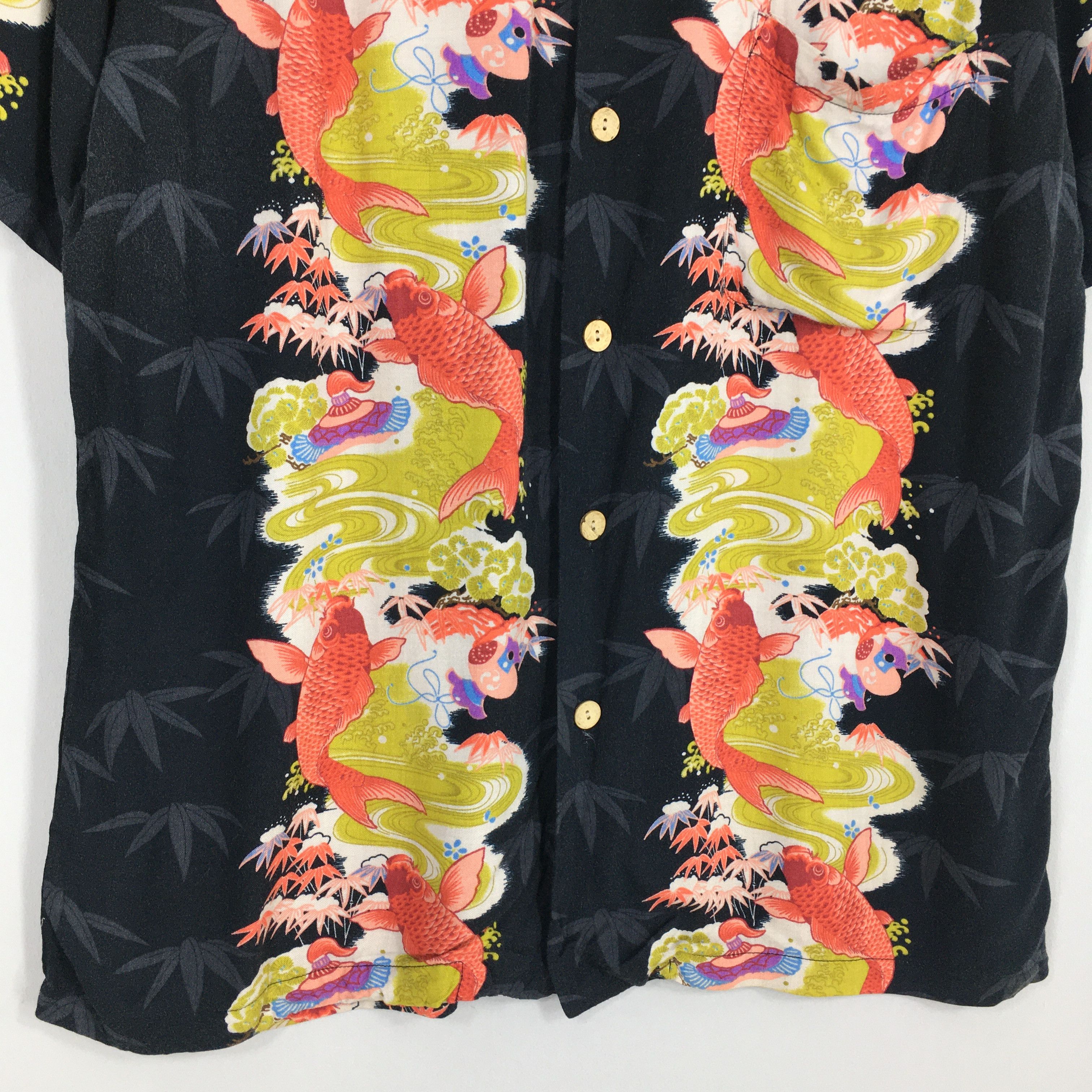 Japanese Brand × Vintage Vintage Aloha Patina Japanese Koi Fish Rayon Shirt Large Size US L / EU 52-54 / 3 - 4 Thumbnail
