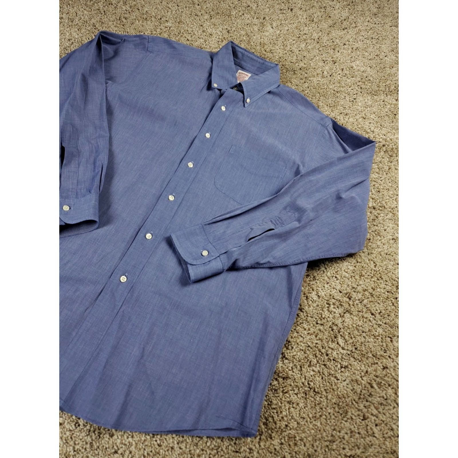 Brooks Brothers Brooks Brothers Dress Shirt 15.5-3 Mens Blue Button Down Long Sleeve Cotton Shirt Size 42R - 3 Thumbnail