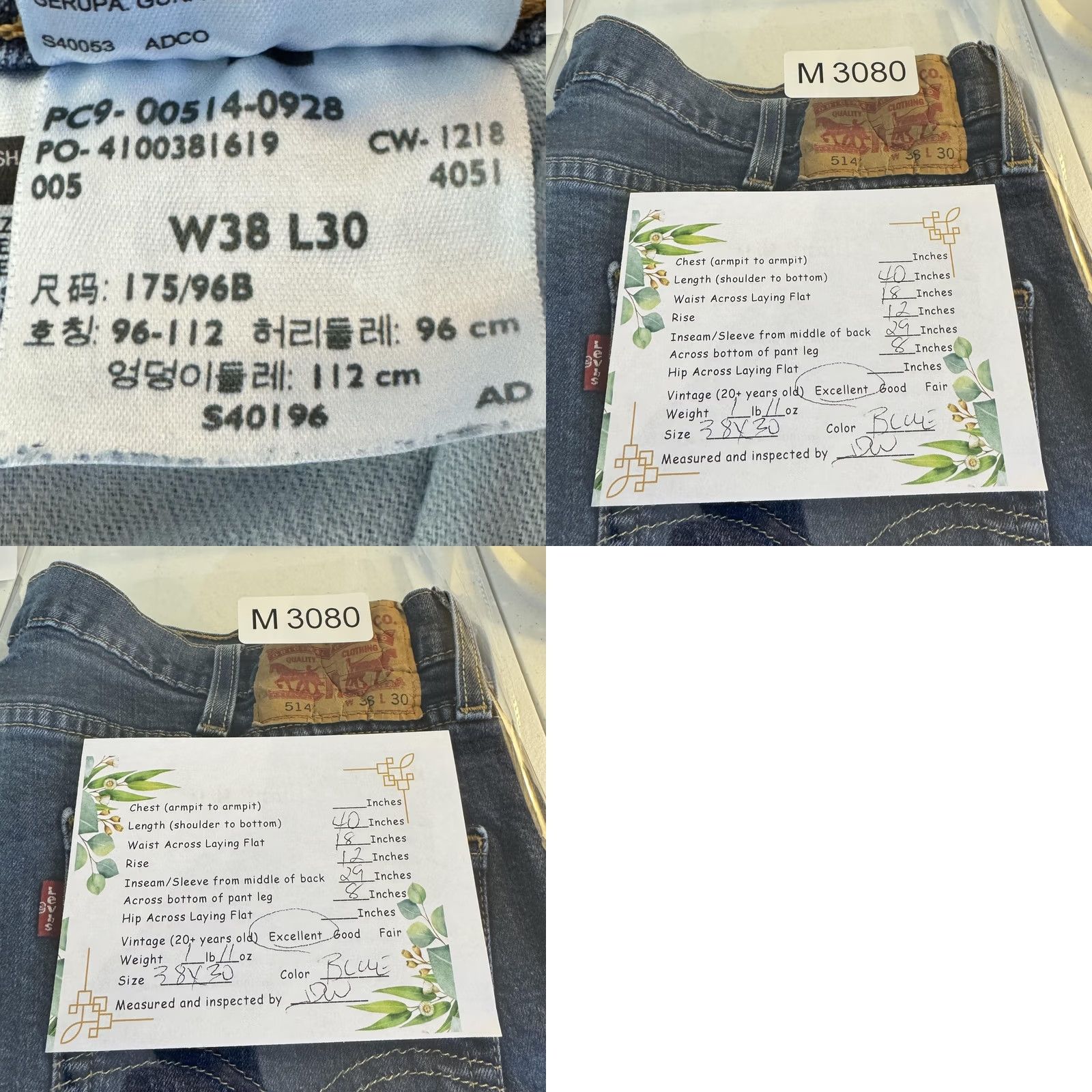 Levi's VINTAGE Levis 514 Jeans Mens 38x30 Blue Stretch Straight Leg Medium Wash Denim Size US 38 / EU 54 - 8 Thumbnail