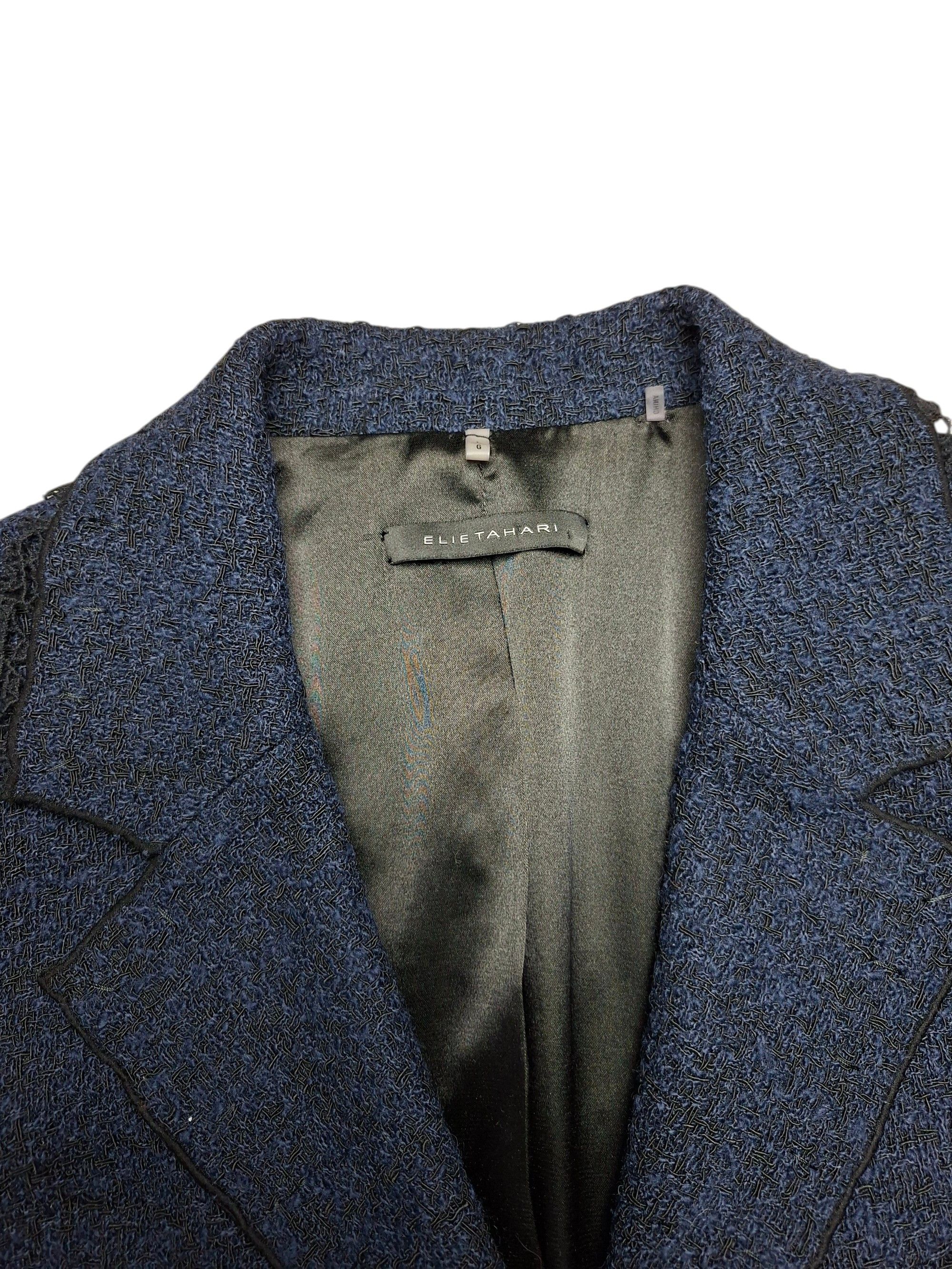 Elie Tahari Elie Tahari Navy Blue Wool Alpaca Mohair Lace Blazer Size L / US 10 / IT 46 - 2 Thumbnail