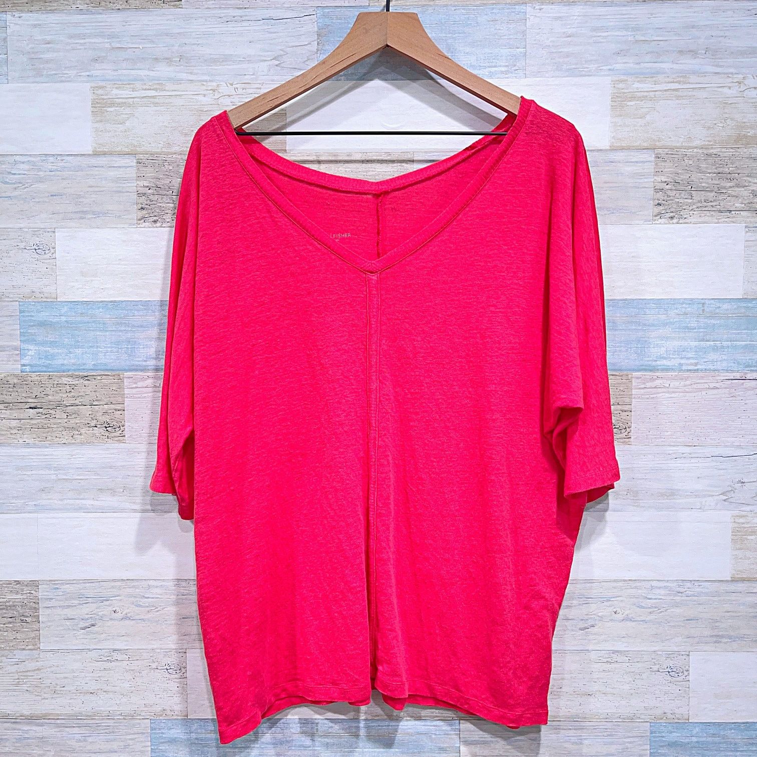 Eileen Fisher Eileen Fisher Linen V Neck Dolman Sleeve Top Pink Relaxed L Size L / US 10 / IT 46 - 1 Thumbnail