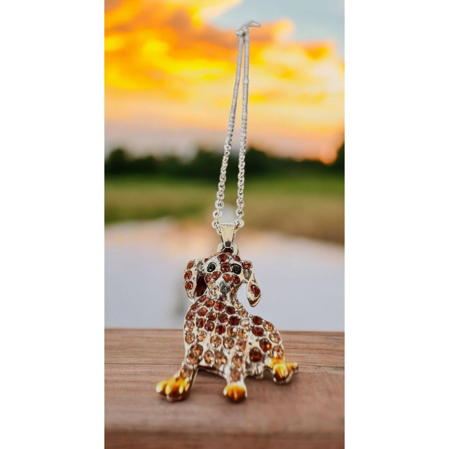 Handmade Dachshund Necklace New Rhinestones 16 inch Chain 2 piece Set Size ONE SIZE - 2 Thumbnail