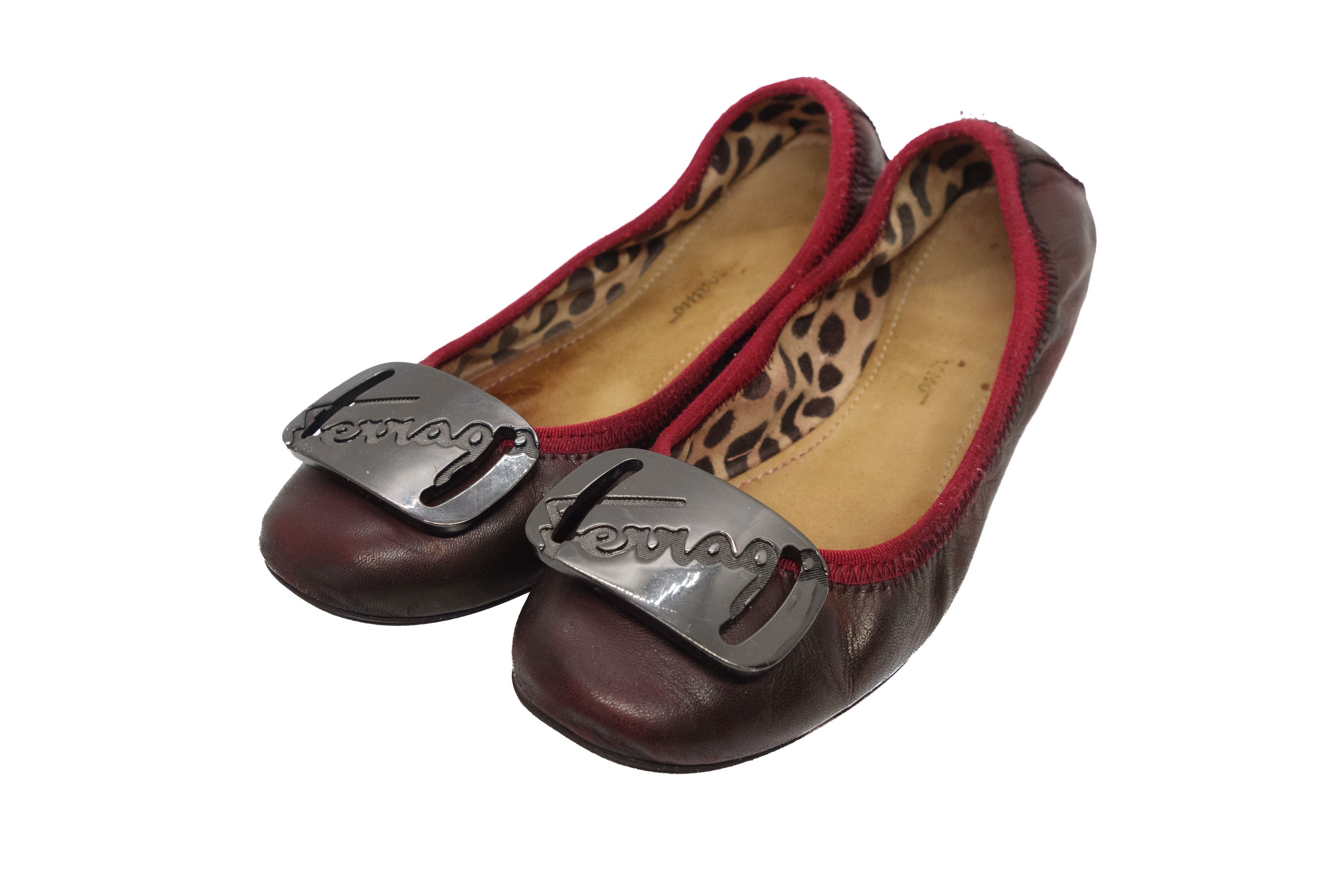 Salvatore Ferragamo 00s My Charm Leather Ballet Flats Buckle Logo Y2K Size US 6 / IT 36 - 1 Thumbnail