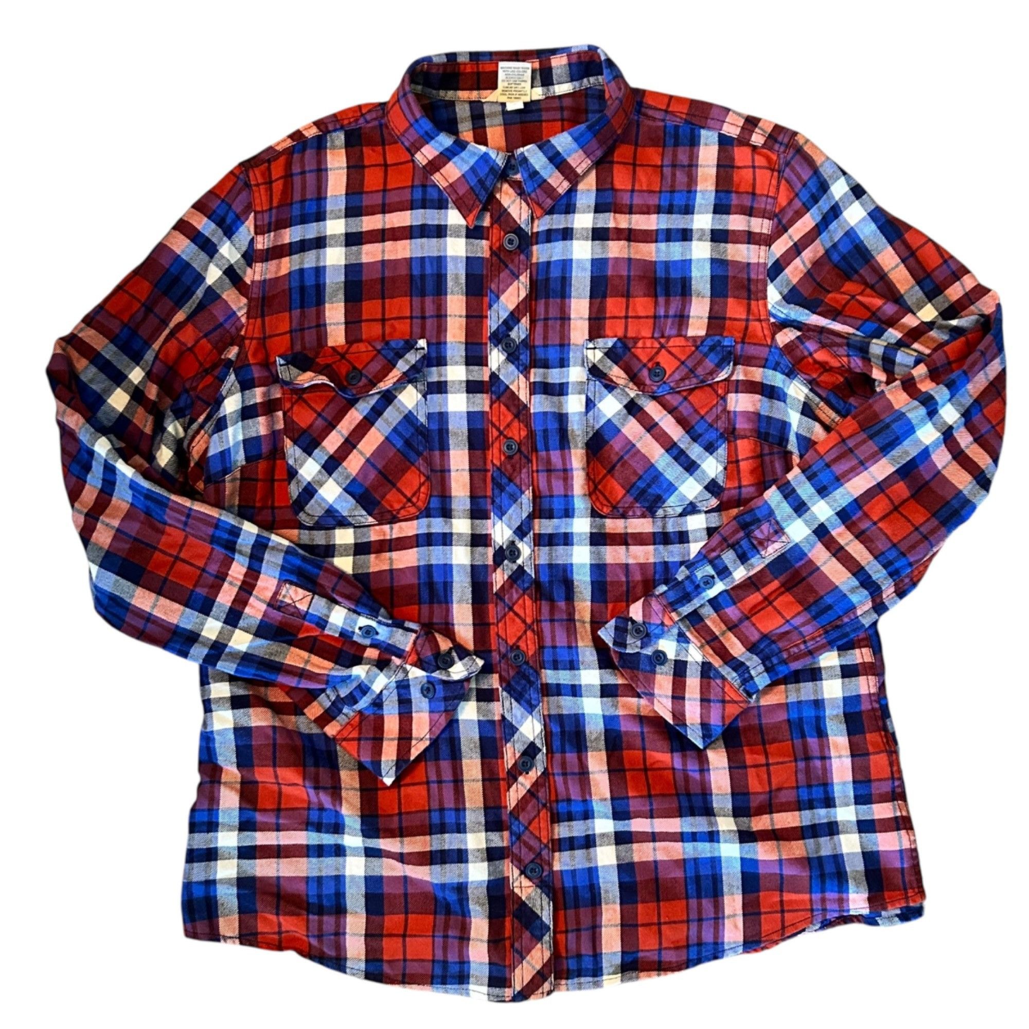 Duluth Trading Company Duluth Trading Orange & Blue Plaid Flannel Button Up XL Size US XL / EU 56 / 4 - 1 Thumbnail