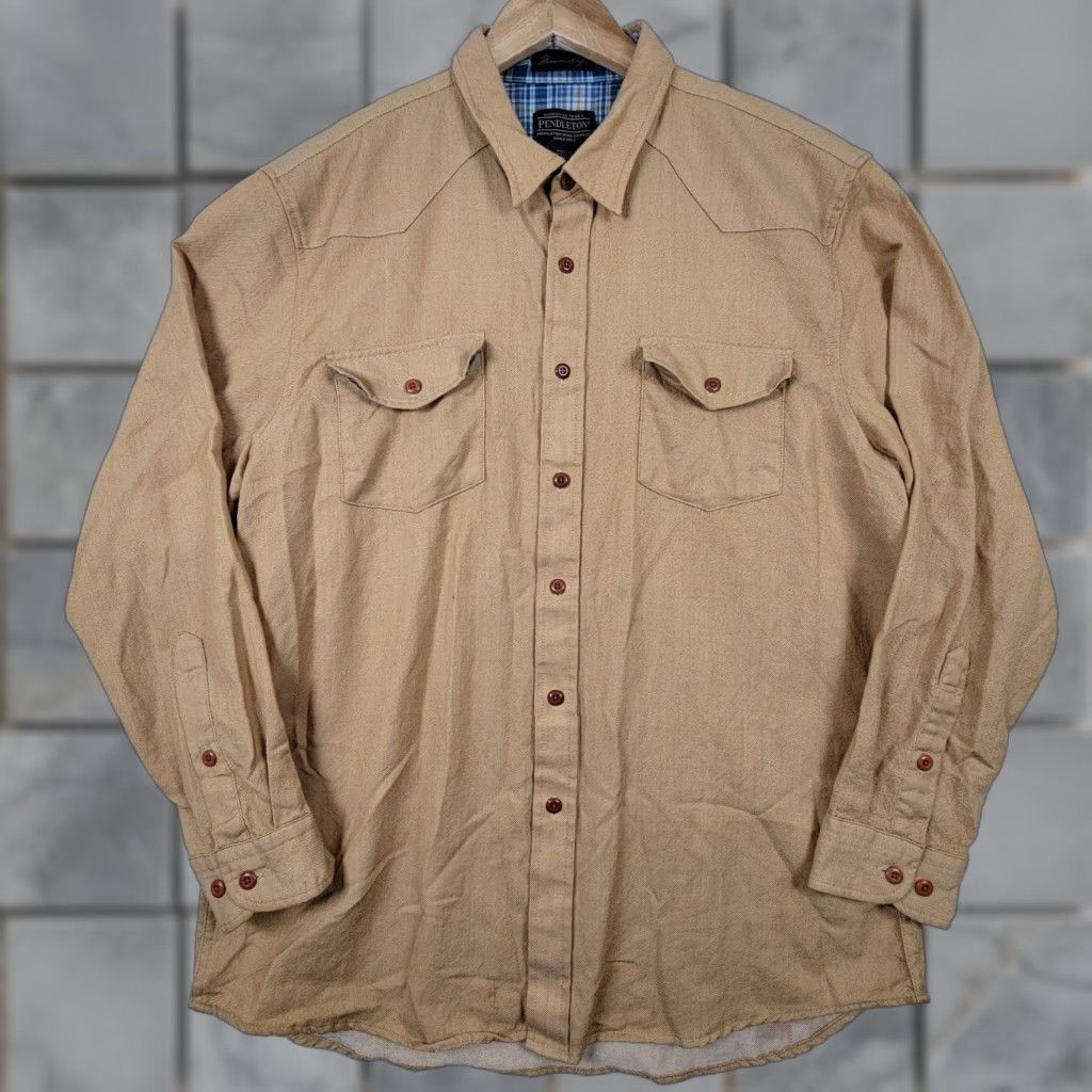 Pendleton Pendleton Thomas Kay Mens XL Tan Flannel Lined Button-Up Shirt Workwear Casual Travel Size US XL / EU 56 / 4 - 1 Thumbnail