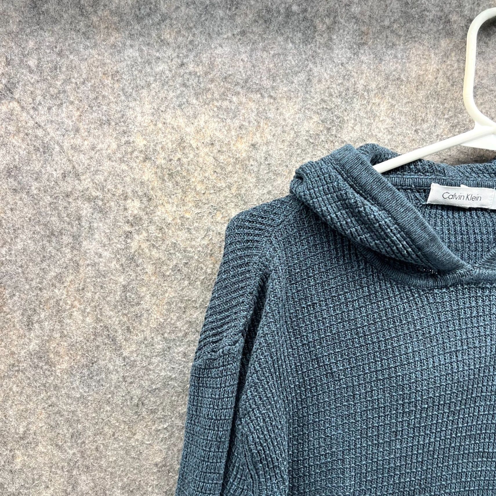Calvin Klein Calvin Klein Sweater Women Medium Teal Blue Hooded Fleece Pullover Knitted Pullover Cotton Logo Knit Regular Sweatshirt Size M / US 6-8 / IT 42-44 - 3 Thumbnail